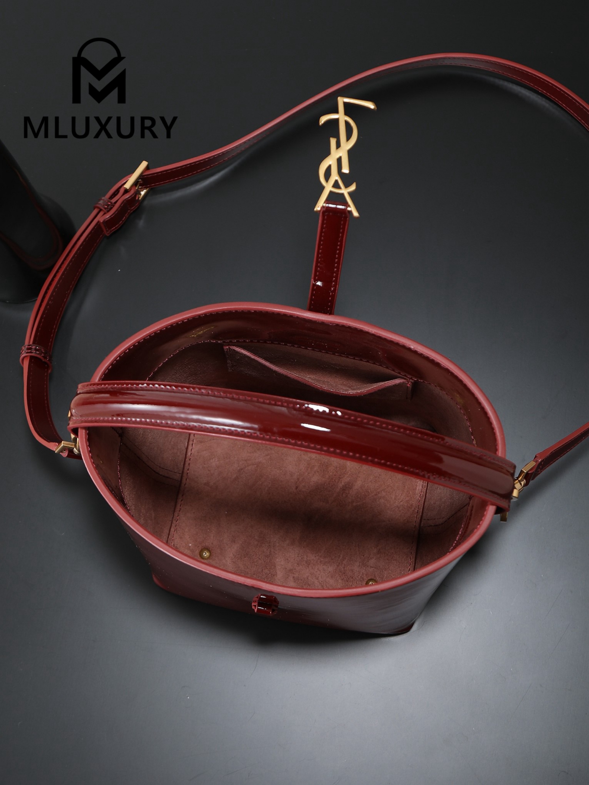 YSL LE 37 Bucket Bag (Small), Apricot Patent Leather