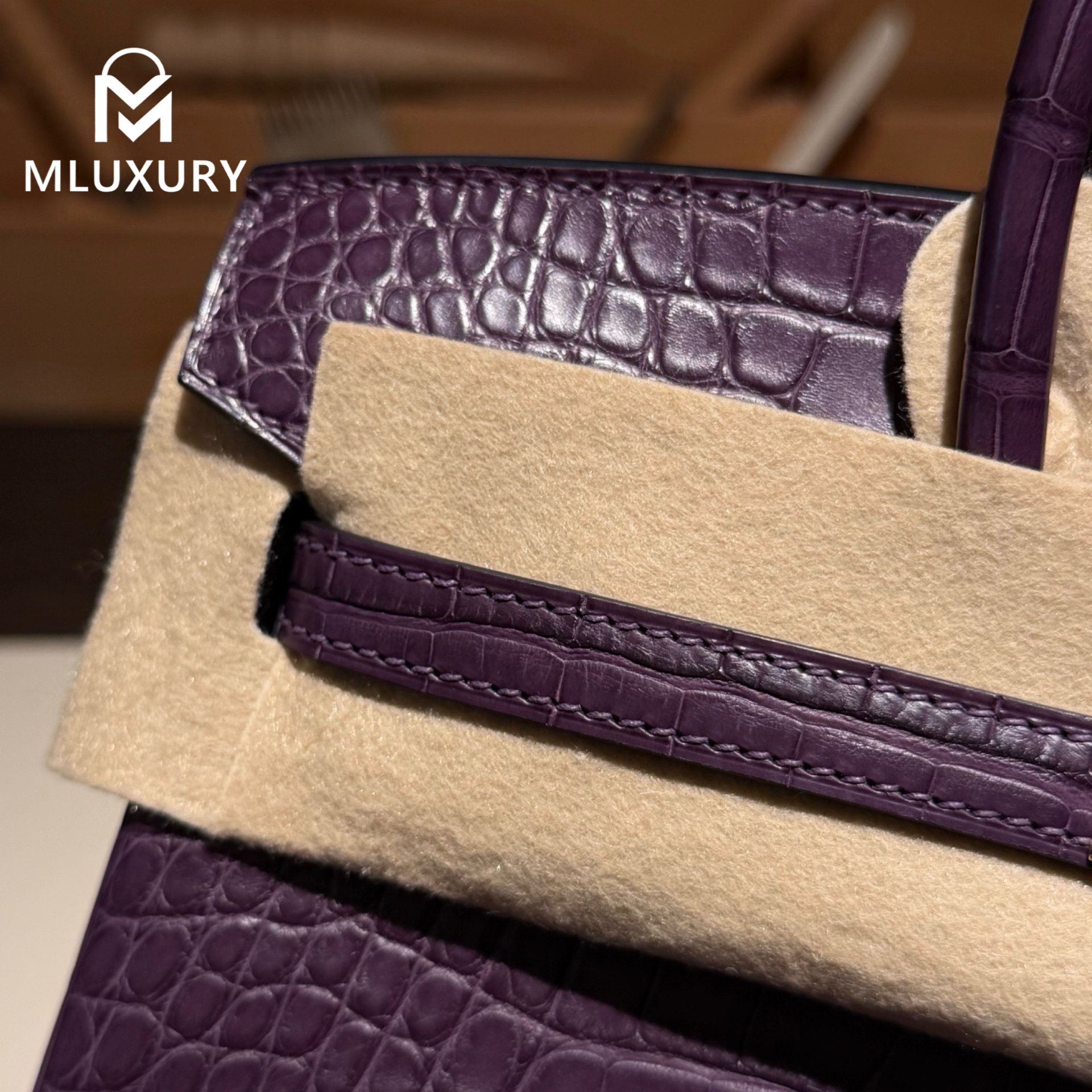 Hermès Birkin 25, Matte crocodile leather, Grape purple, Gold hardware