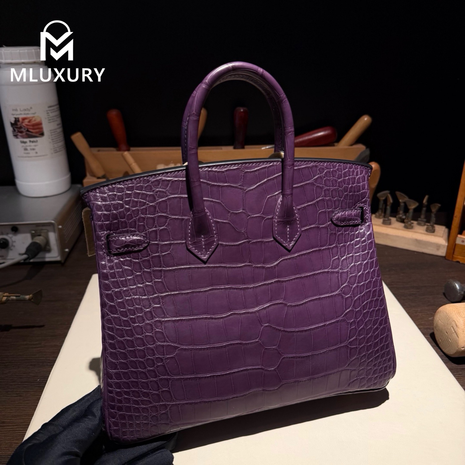Hermès Birkin 25, Matte crocodile leather, Grape purple, Gold hardware