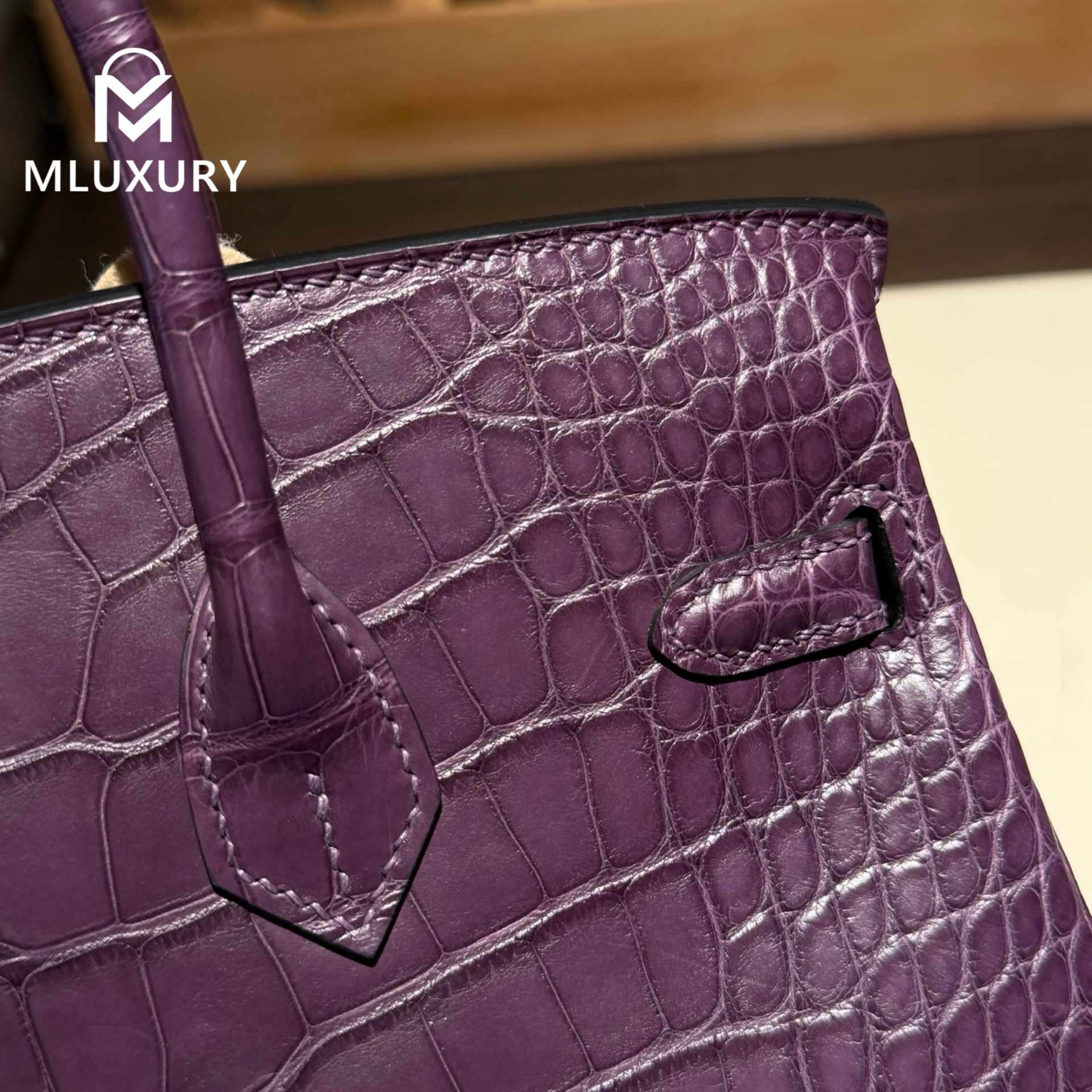 Hermès Birkin 25, Matte crocodile leather, Grape purple, Gold hardware