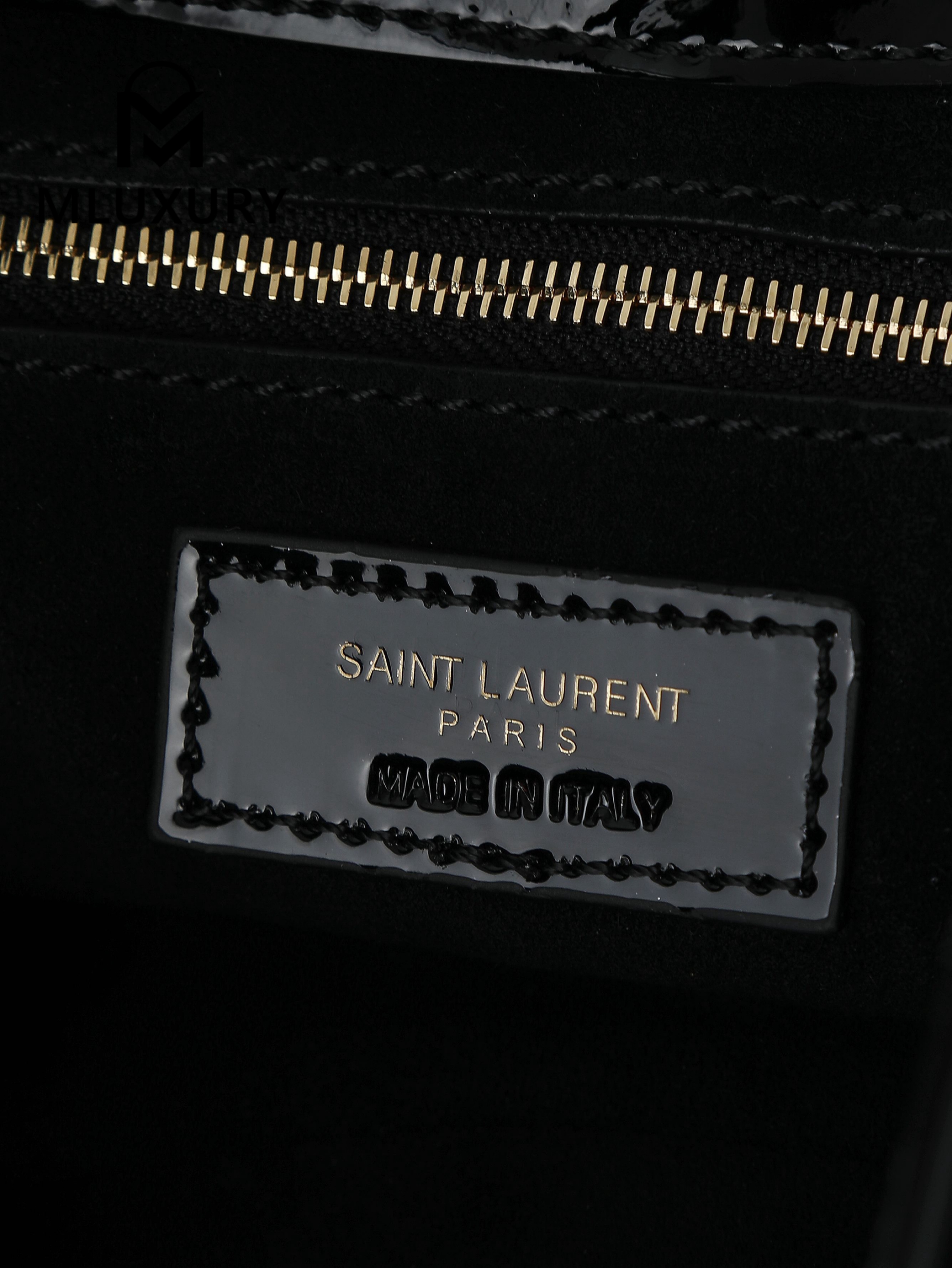 YSL LE 5A7 Underarm Bag, Small, Black Patent Leather with Gold Buckle