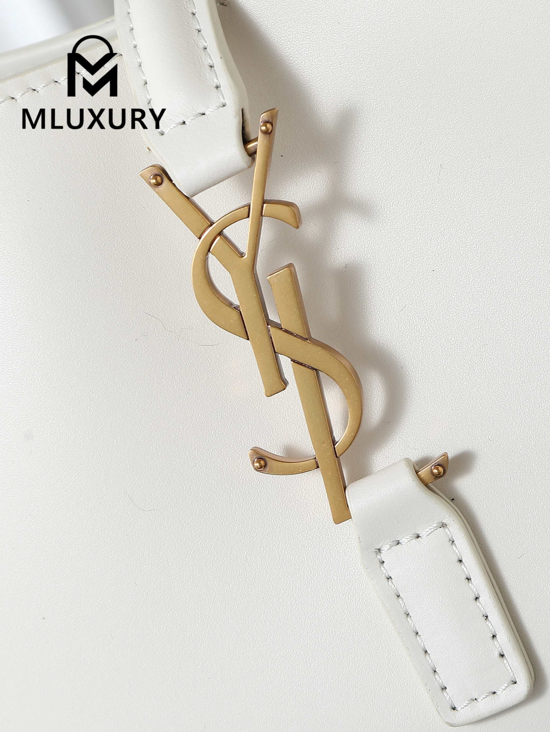 YSL LE 5A7 Underarm Bag, Small, White Plain Weave with Gold Buckle
