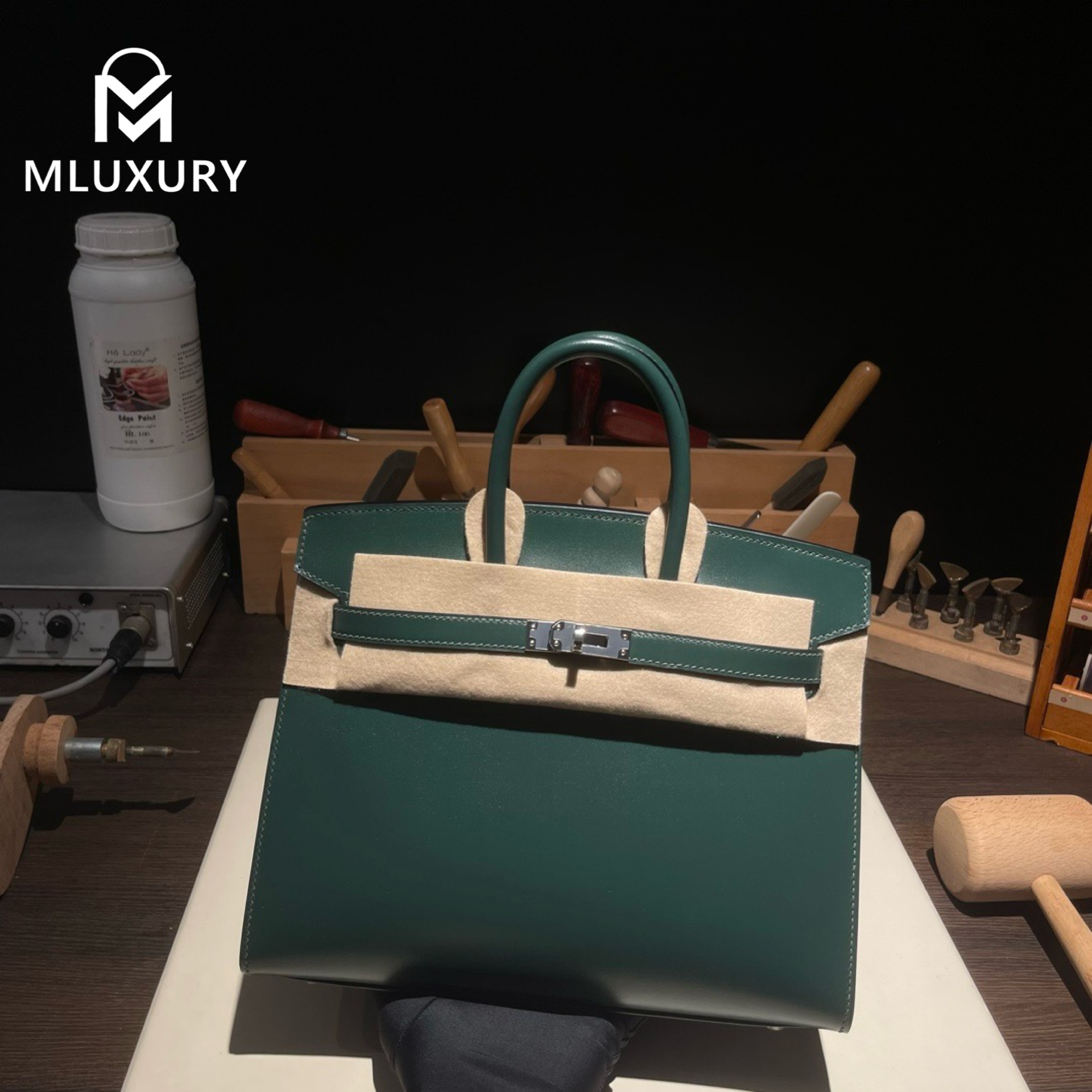 Hermès Birkin 25 Box Leather, British green, Silver hardware