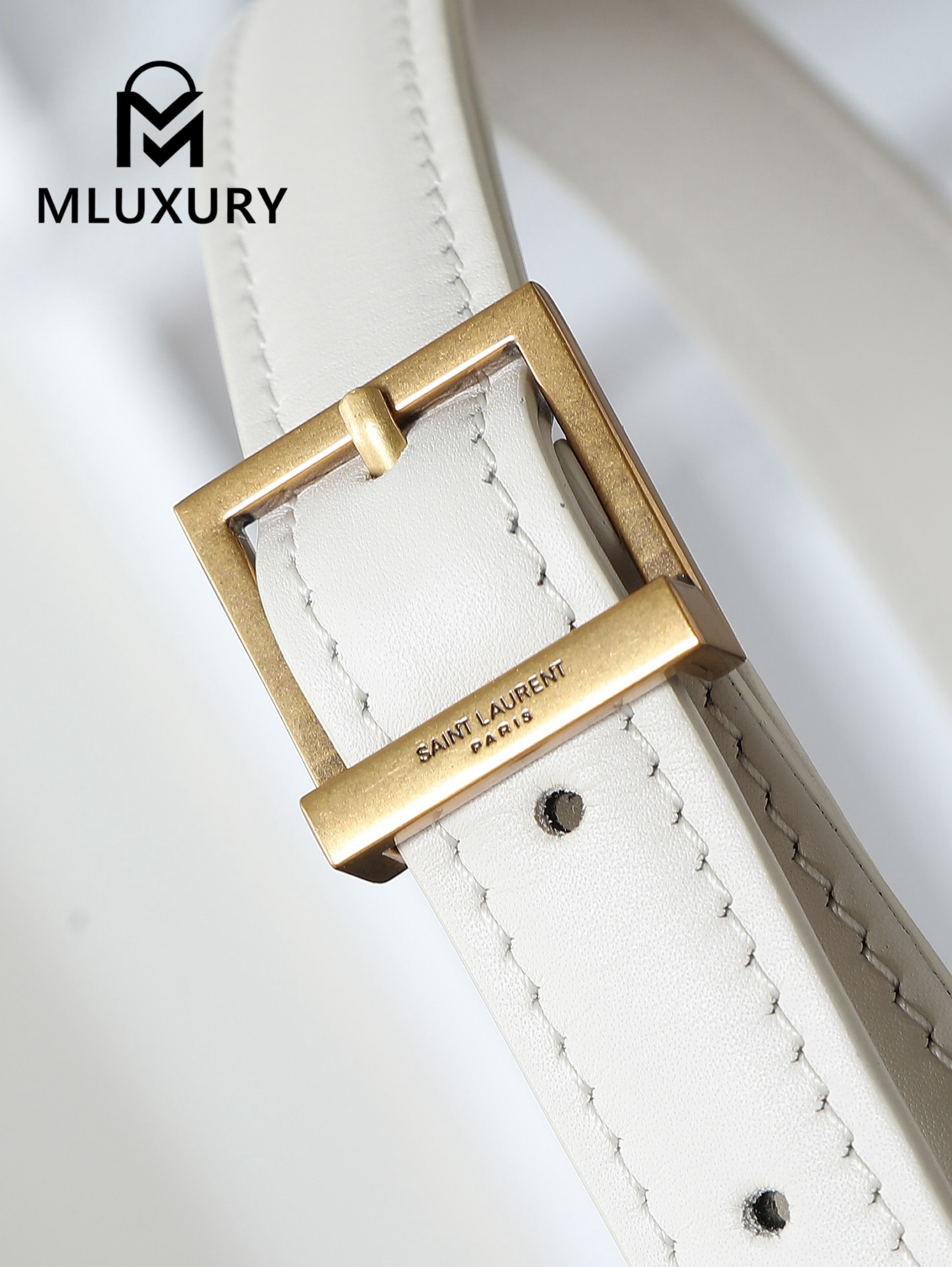 YSL LE 5A7 Underarm Bag, Small, White Plain Weave with Gold Buckle