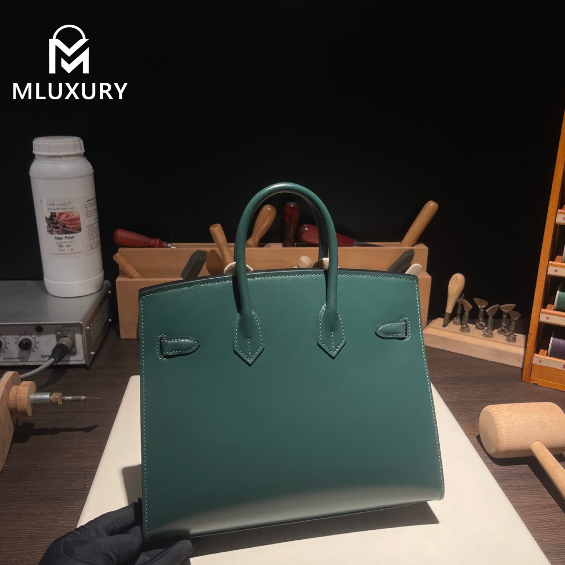 Hermès Birkin 25 Box Leather, British green, Silver hardware