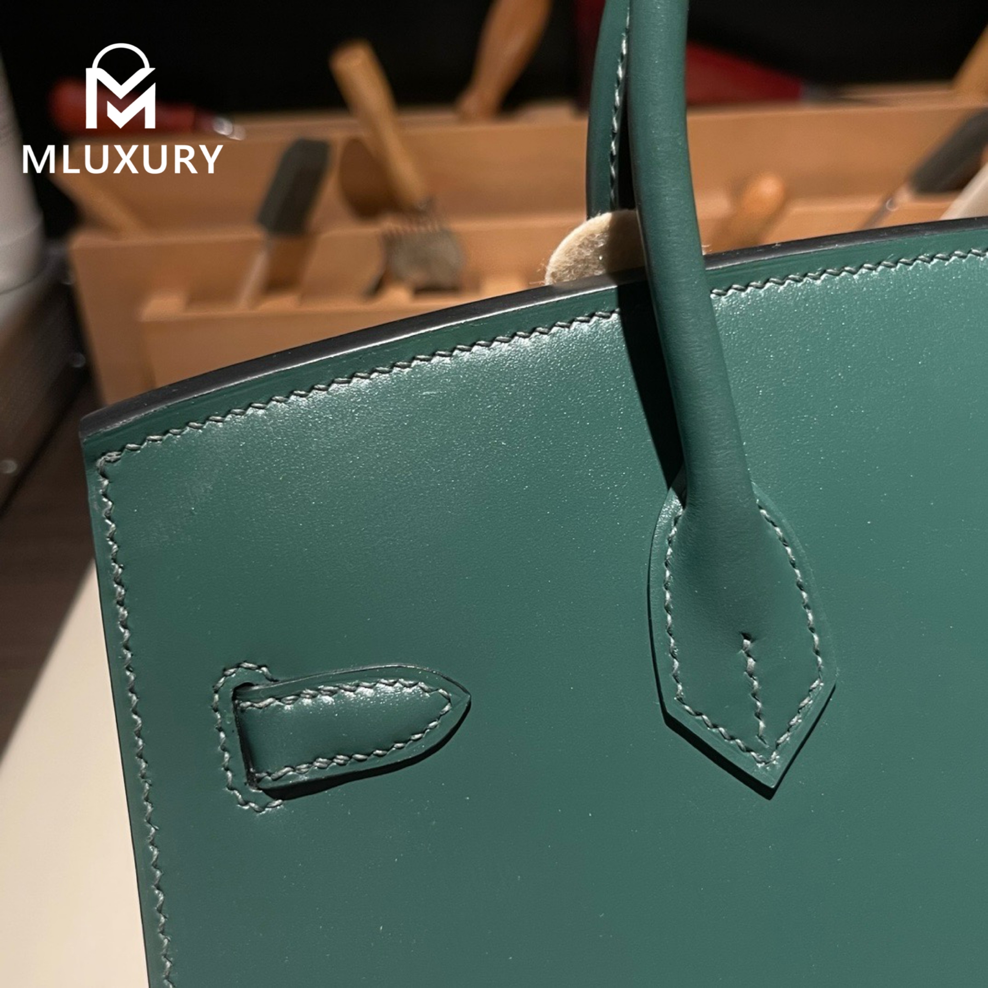 Hermès Birkin 25 Box Leather, British green, Silver hardware