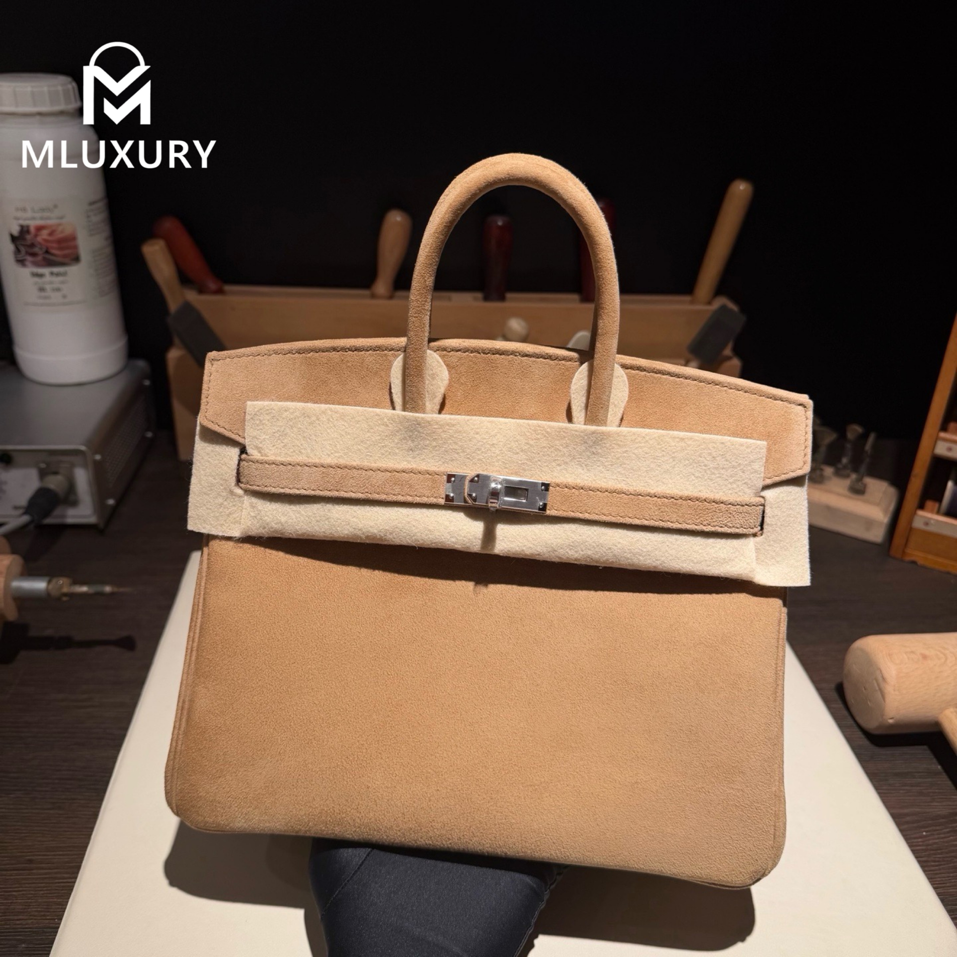 Hermès Birkin 25, Suede,Light gold, Silver hardware