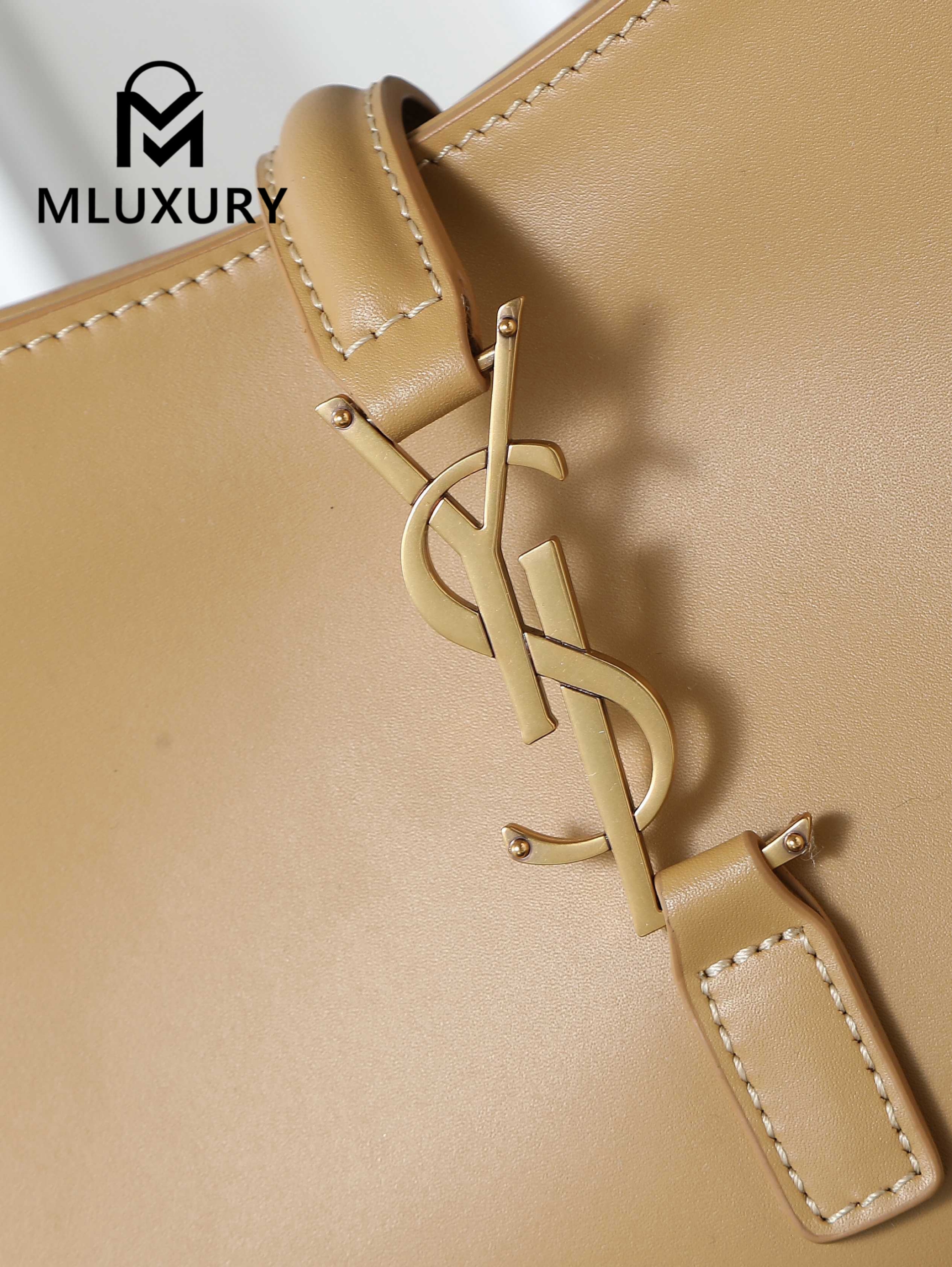 YSL LE 5A7 Underarm Bag, Small, Apricot Plain Weave with Gold Buckle