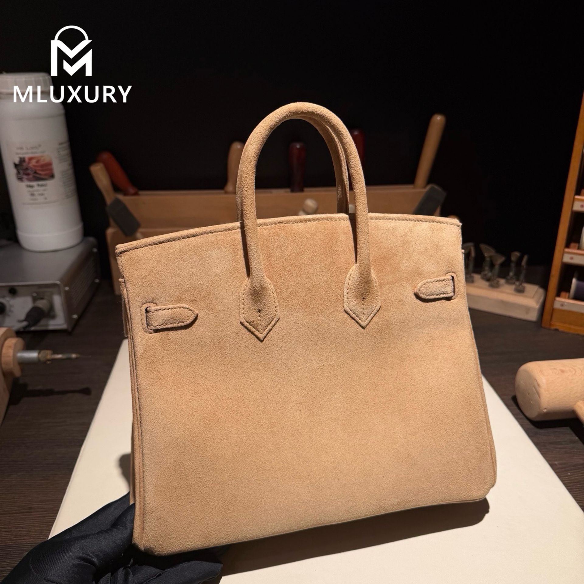 Hermès Birkin 25, Suede,Light gold, Silver hardware
