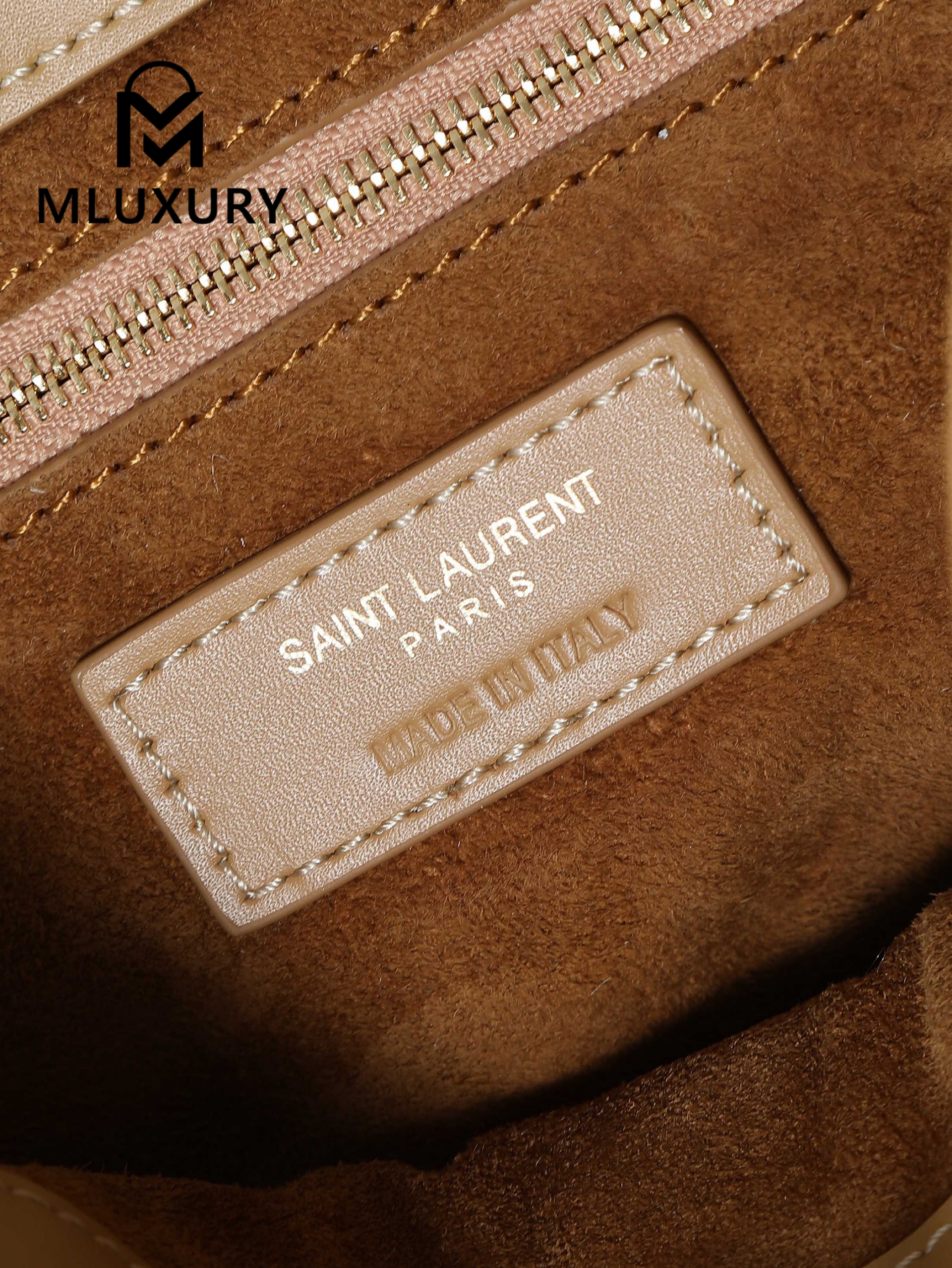 YSL LE 5A7 Underarm Bag, Small, Apricot Plain Weave with Gold Buckle