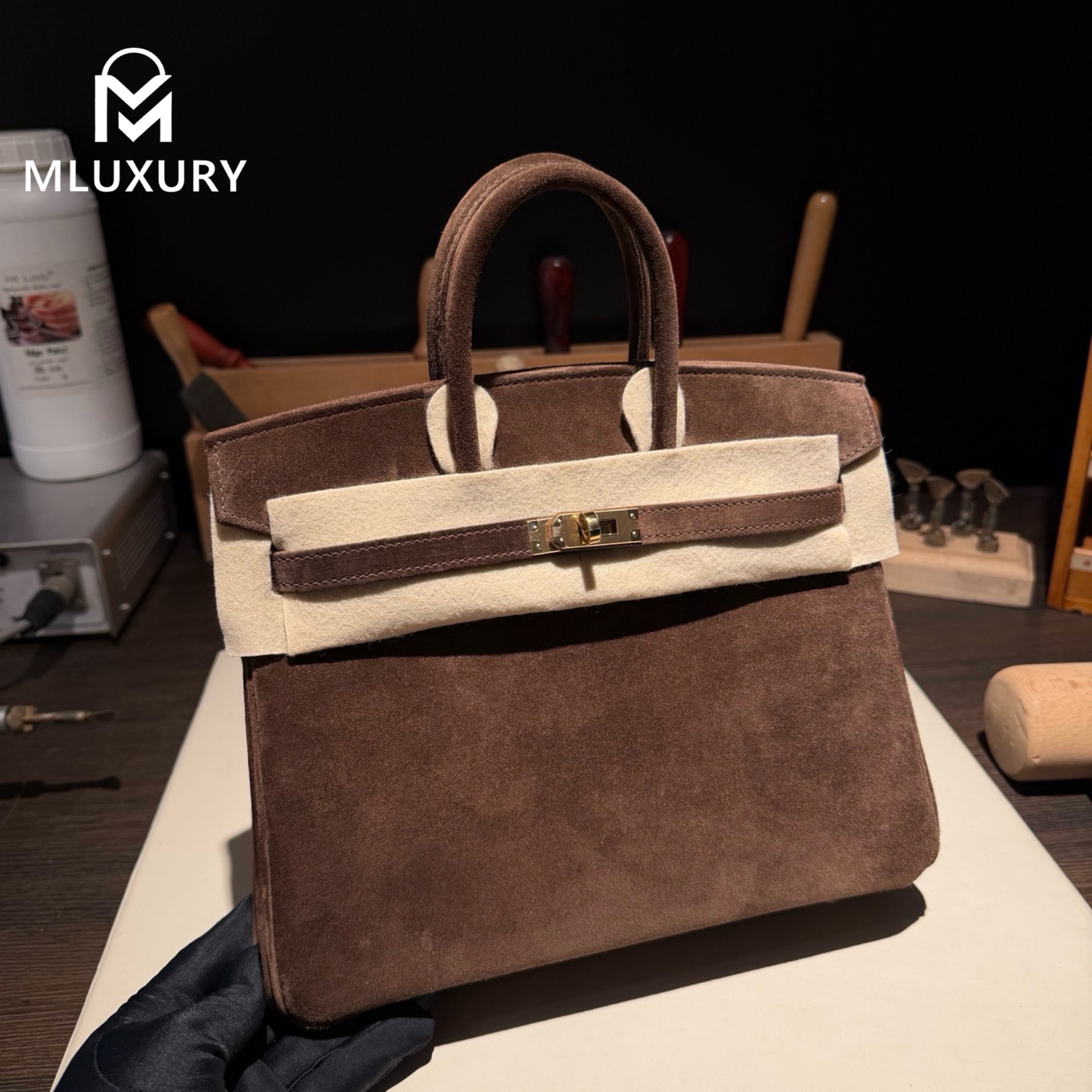 Hermès Birkin 25, Suede, Dark Brown, Gold Hardware