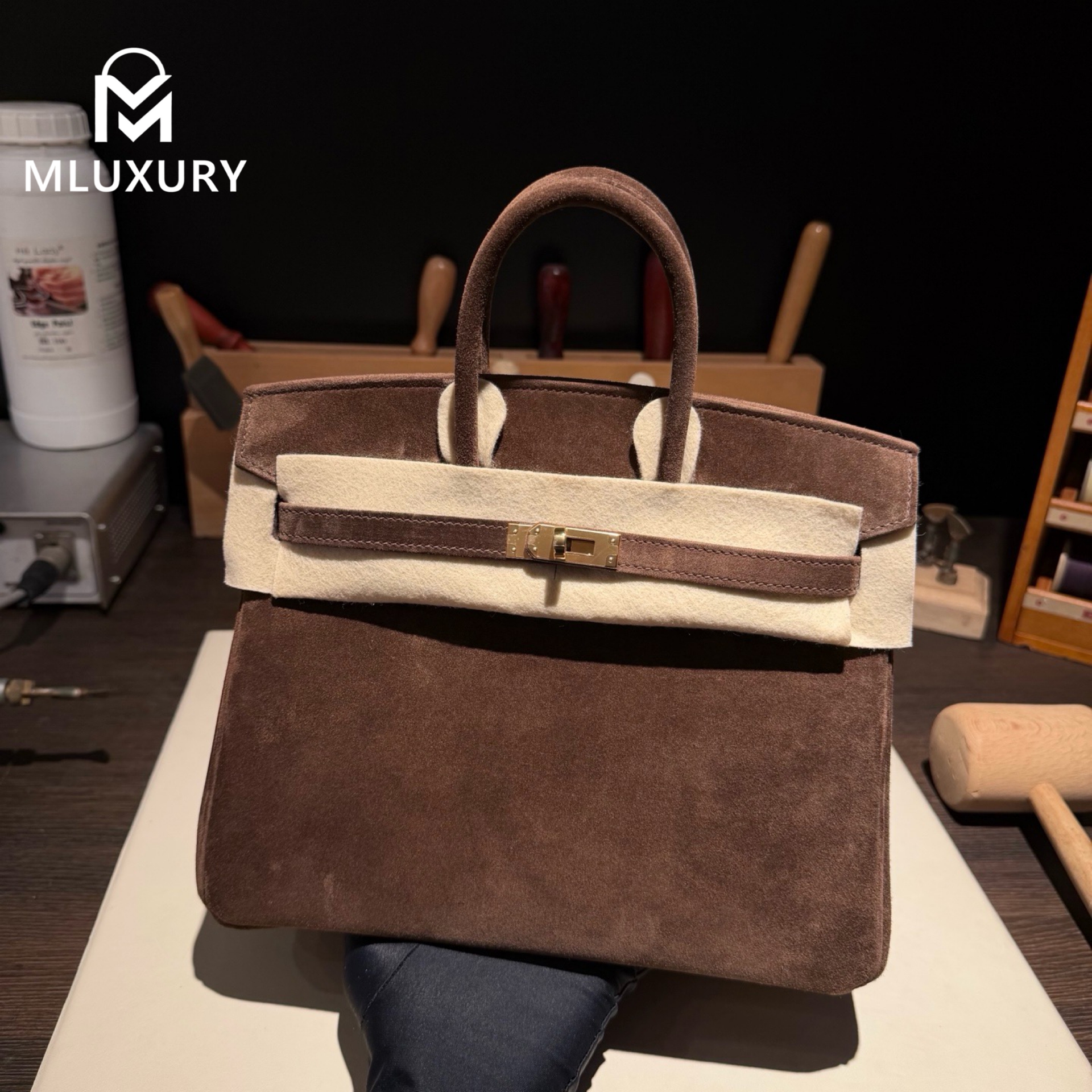 Hermès Birkin 25, Suede, Dark Brown, Gold Hardware
