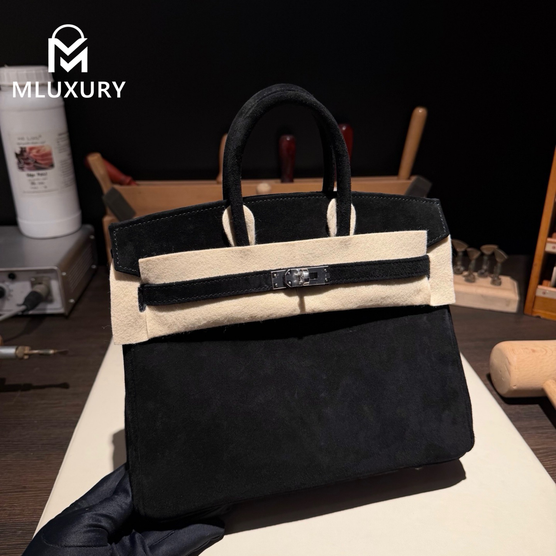 Hermès Birkin 25, Suede, Black, Silver hardware