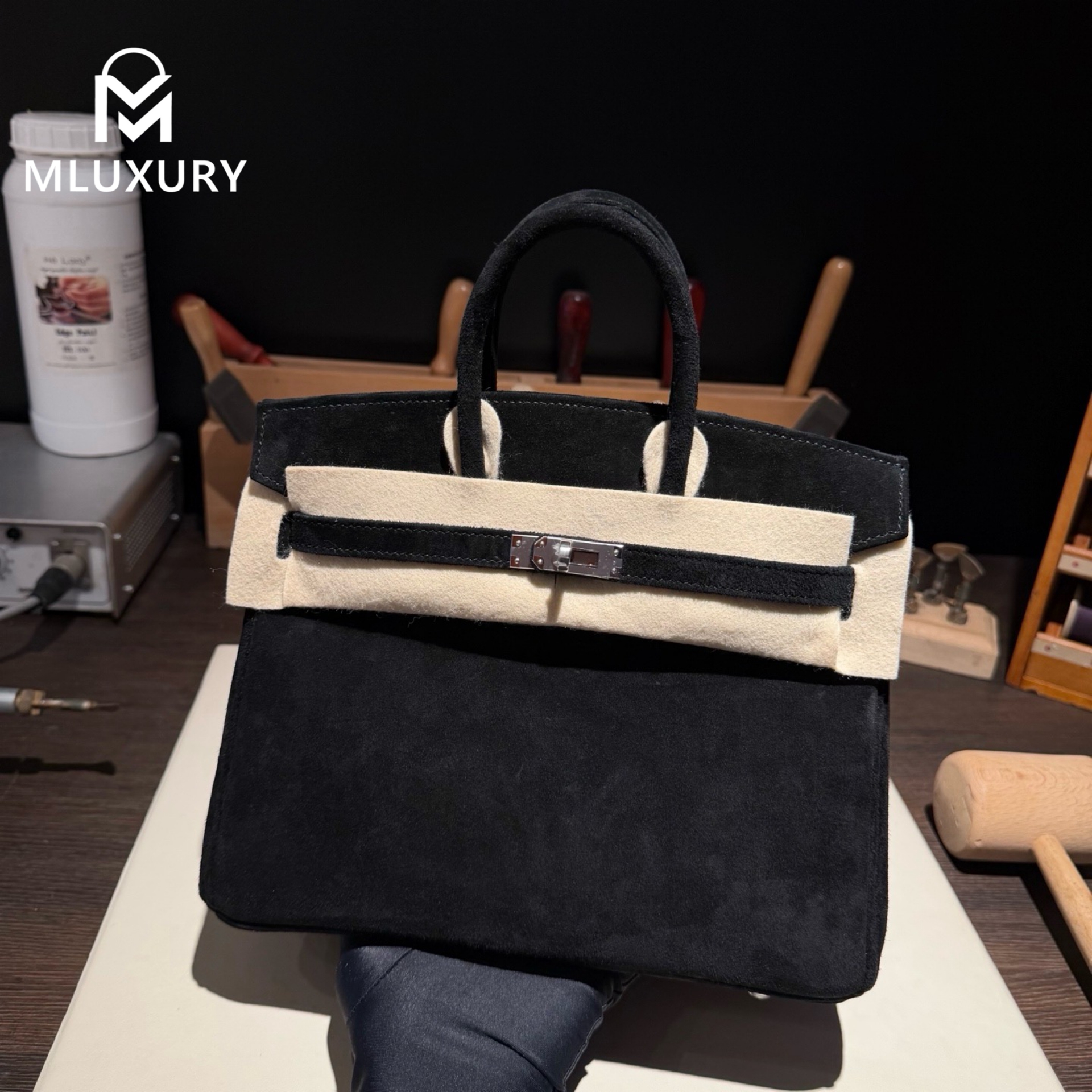 Hermès Birkin 25, Suede, Black, Silver hardware