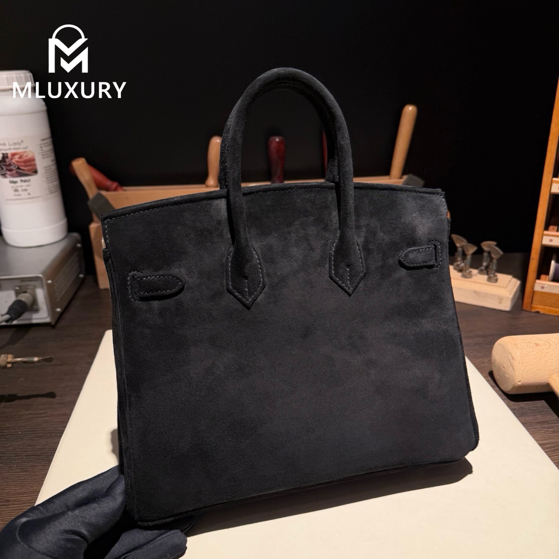 Hermès Birkin 25, Suede, Black, Silver hardware
