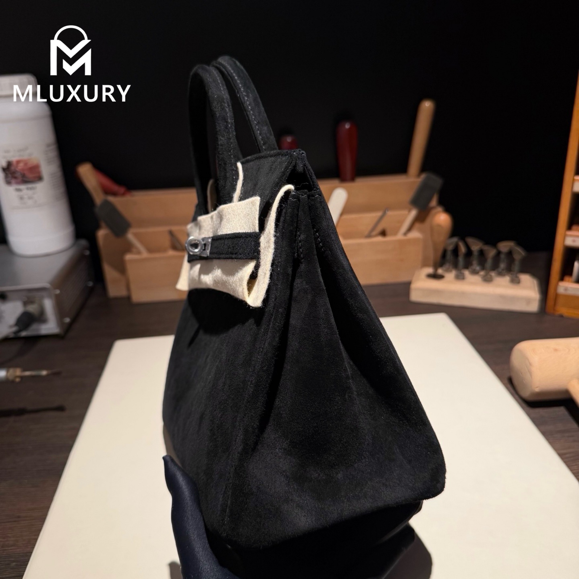 Hermès Birkin 25, Suede, Black, Silver hardware