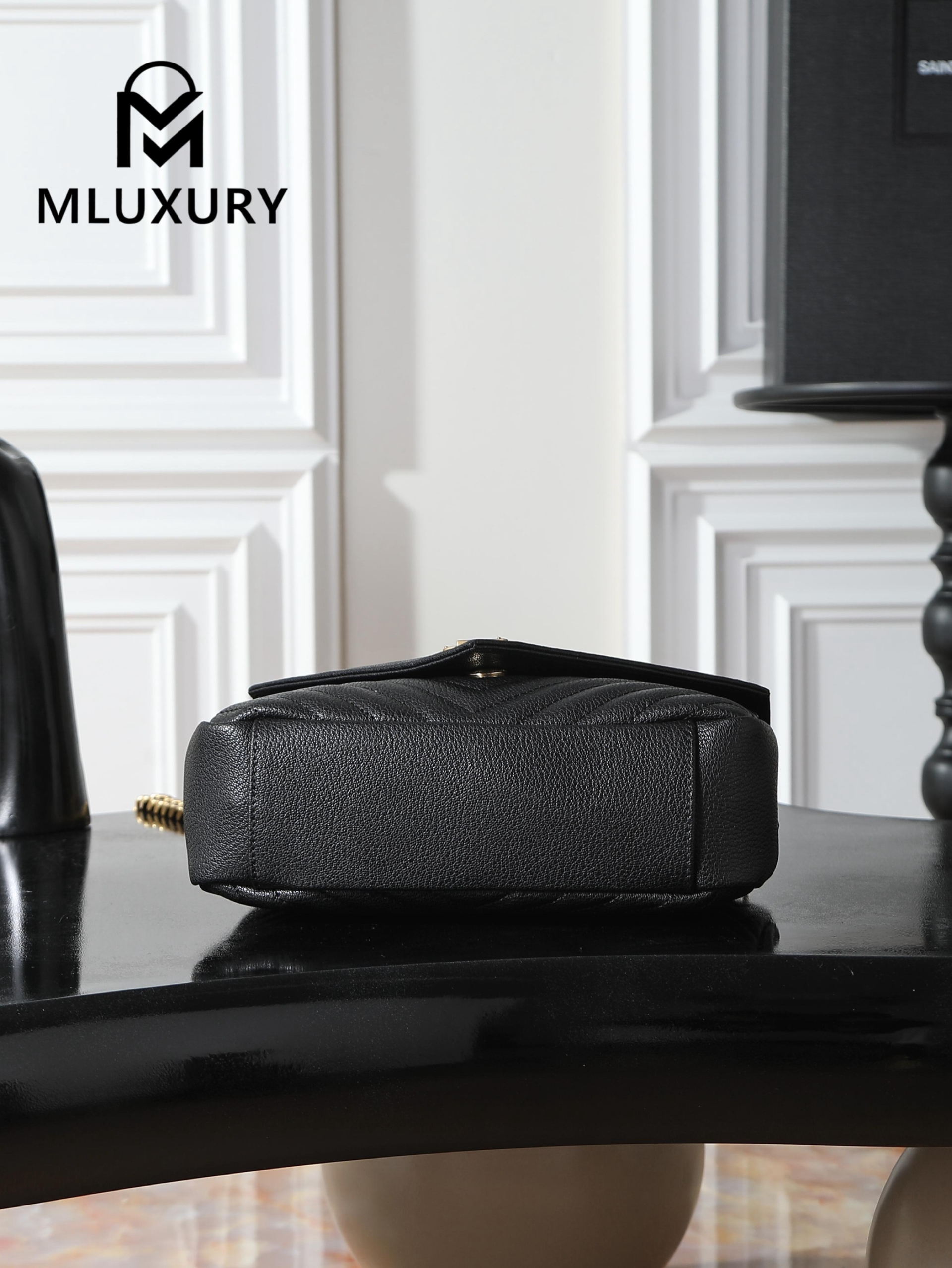YSL Monogram College 24cm, Black with Gold Hardware