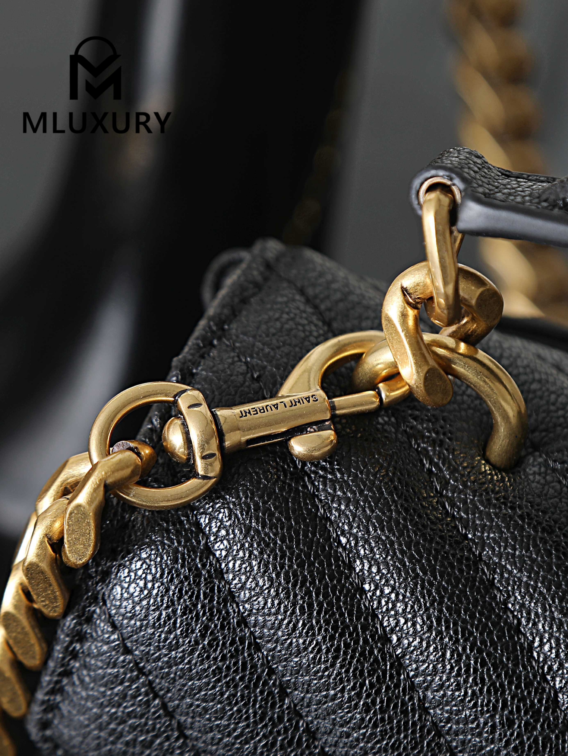 YSL Monogram College 24cm, Black with Gold Hardware