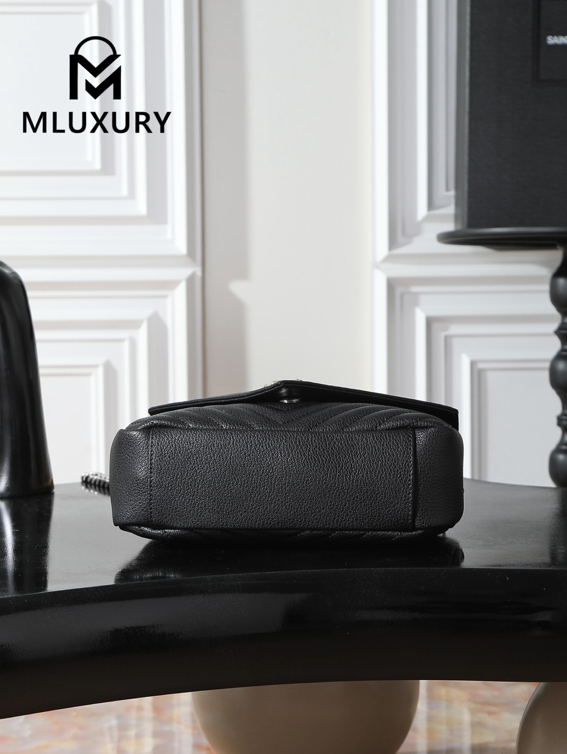 YSL Monogram College 24cm, Black with Silver Buckle