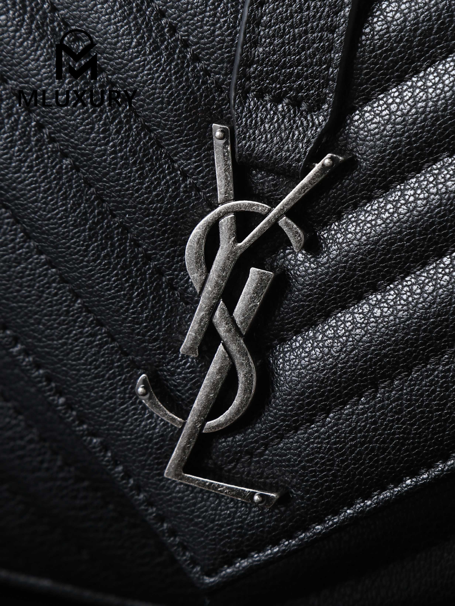 YSL Monogram College 24cm, Black with Silver Buckle