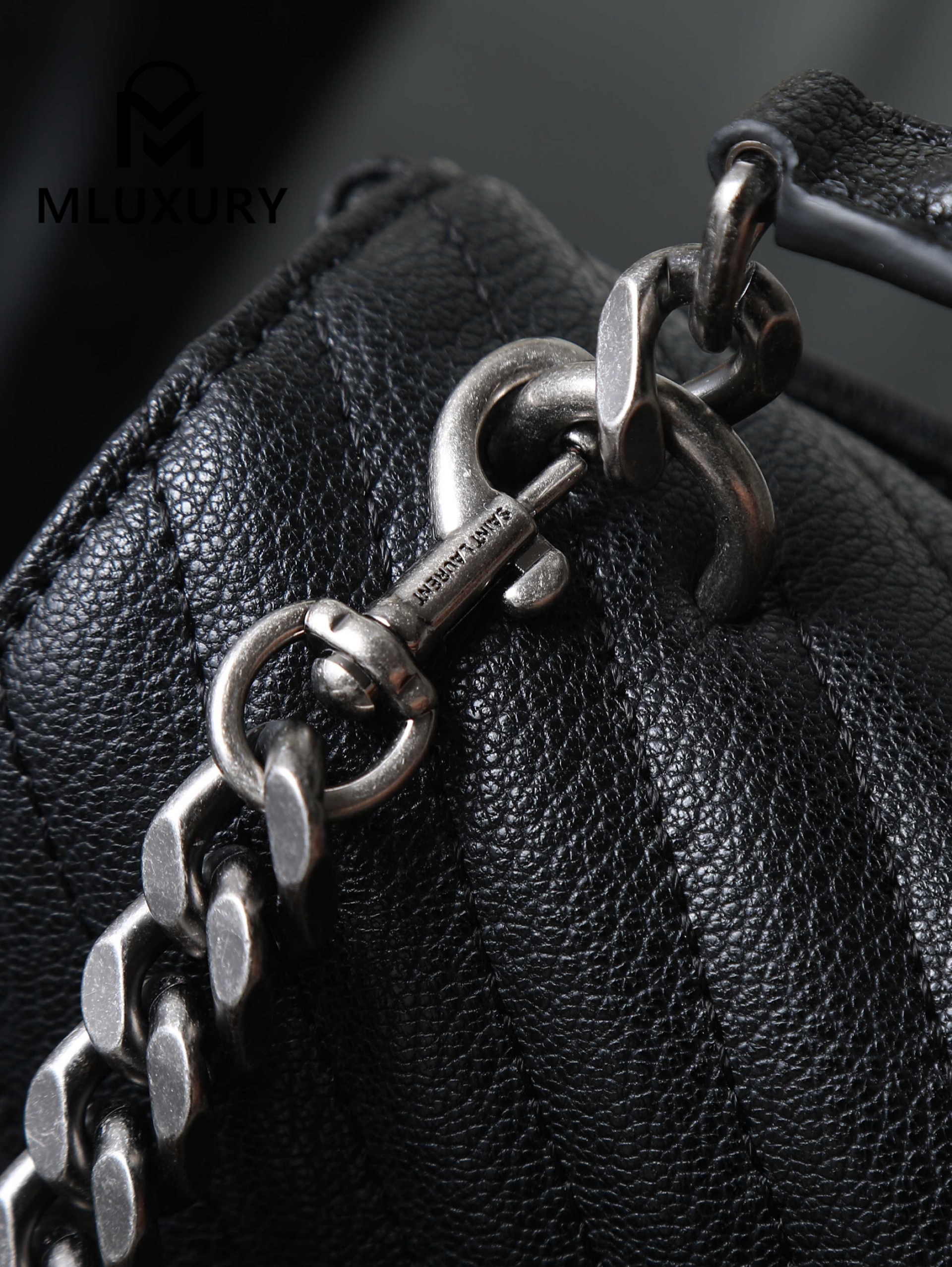 YSL Monogram College 24cm, Black with Silver Buckle