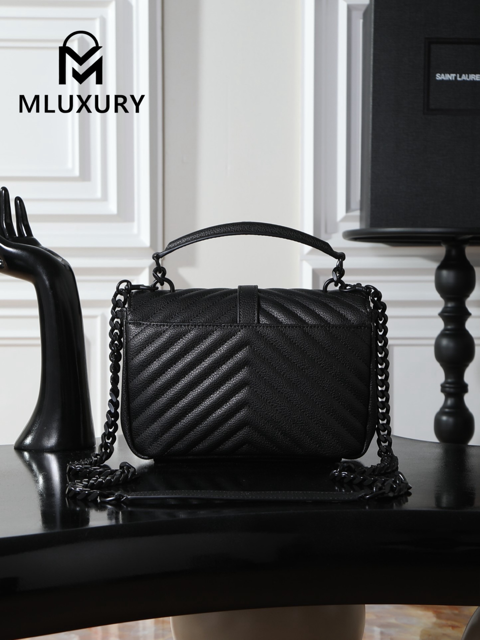 YSL Monogram College 24cm, Black with Black Buckle