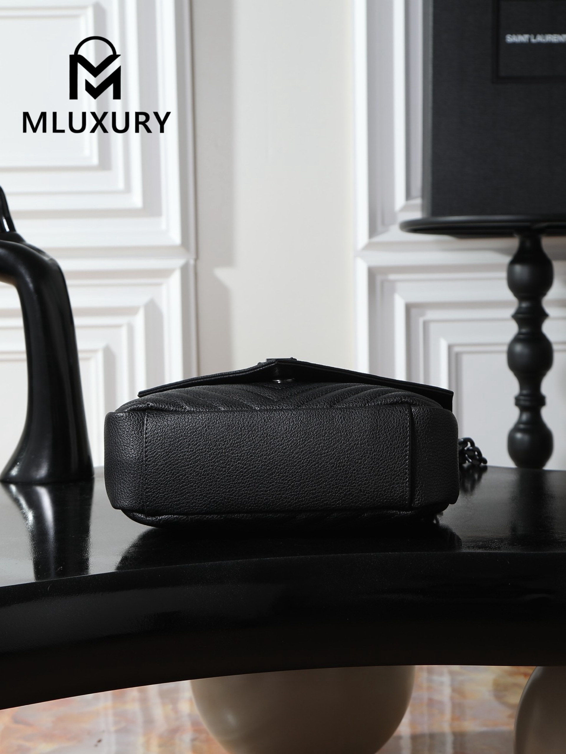 YSL Monogram College 24cm, Black with Black Buckle