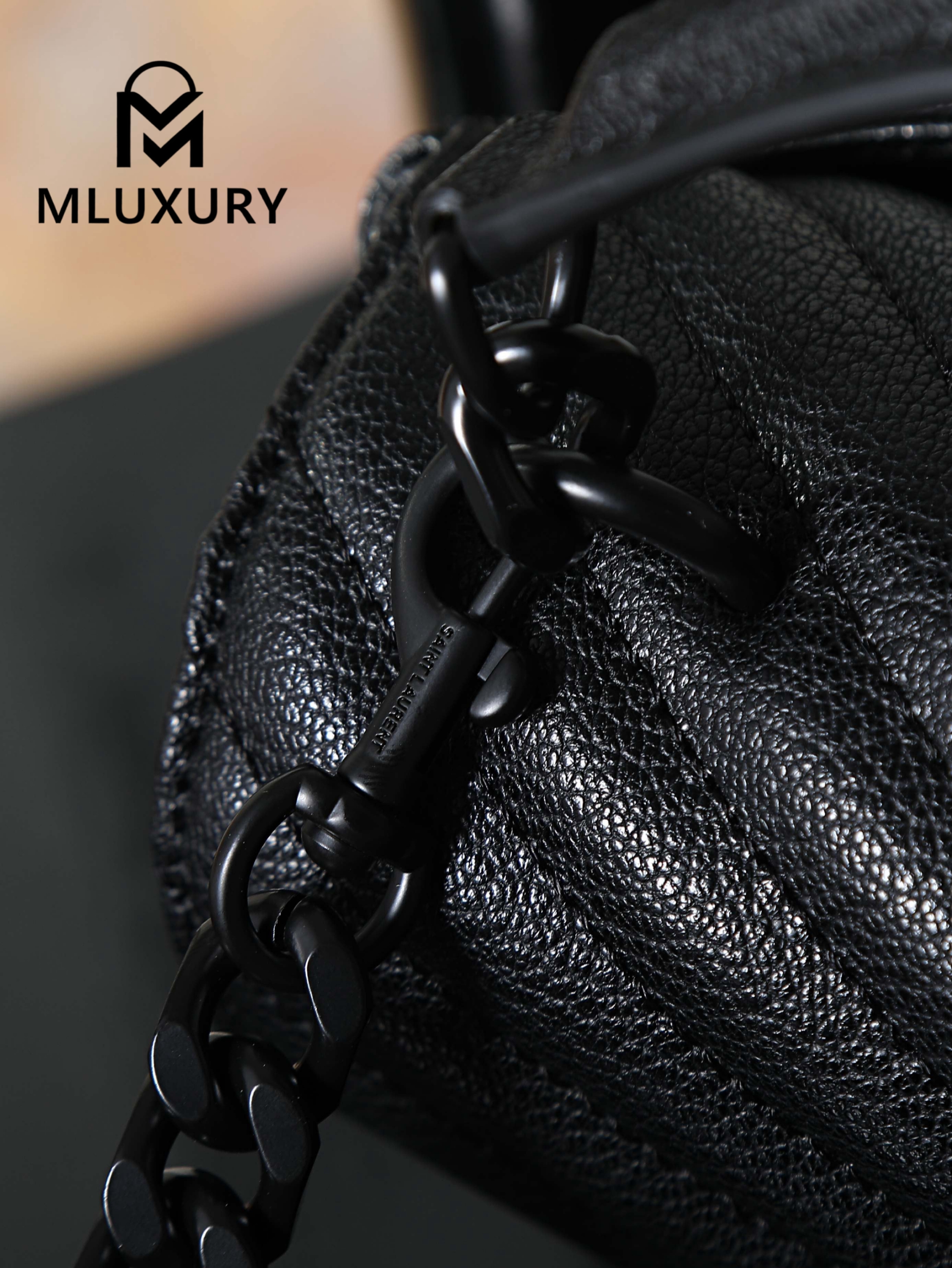 YSL Monogram College 24cm, Black with Black Buckle