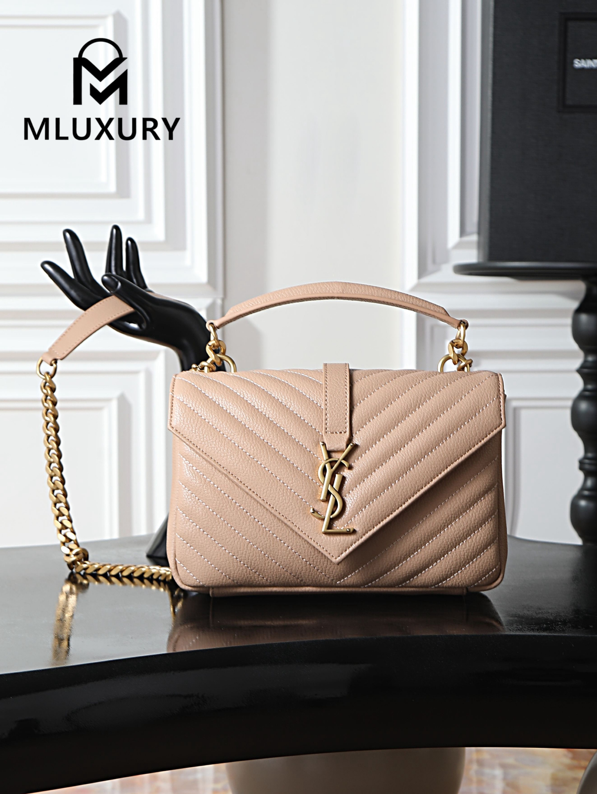 YSL Monogram College 24cm, Pink Matte