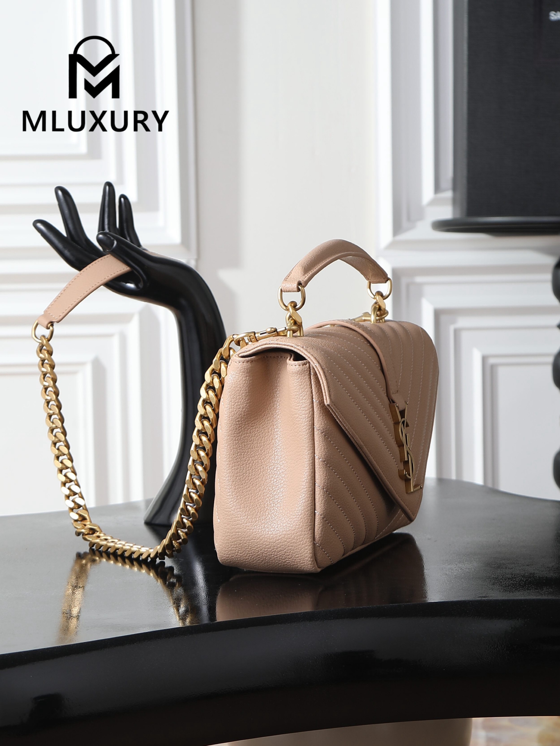 YSL Monogram College 24cm, Pink Matte