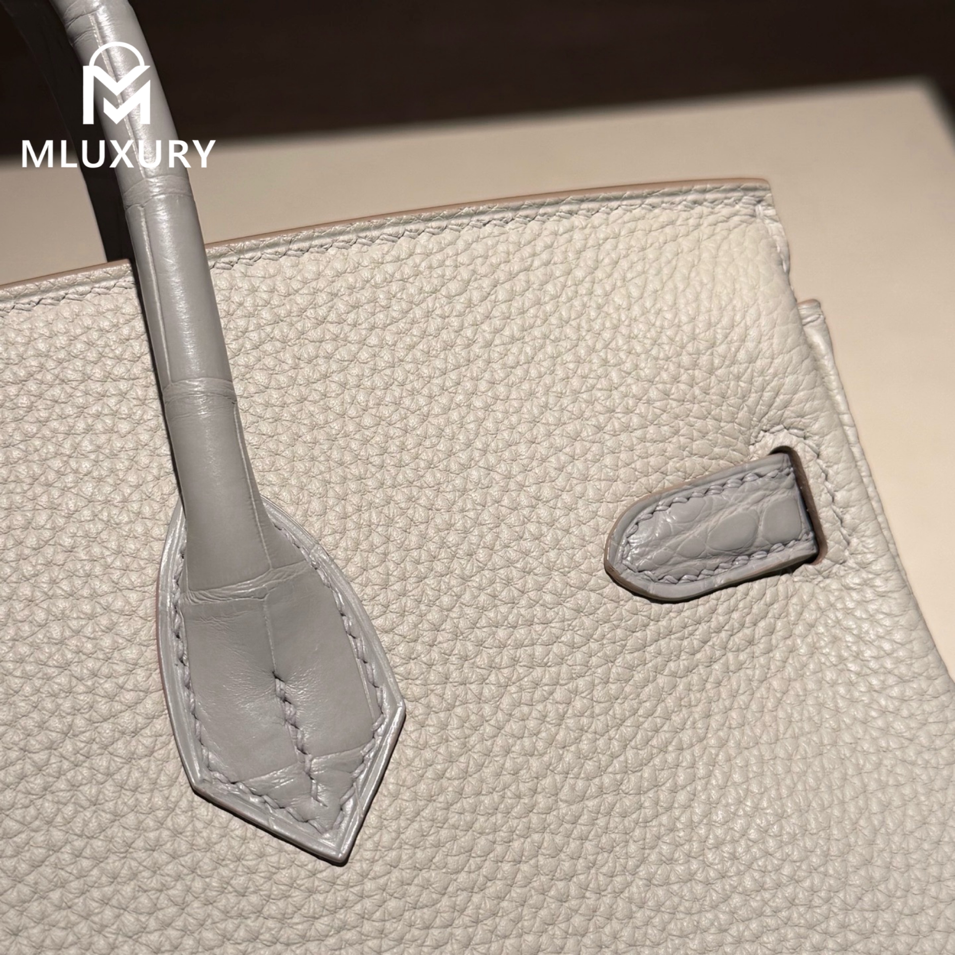 Hermès Birkin 25 Togo with matte crocodile leather, Pearl grey, Gold hardware