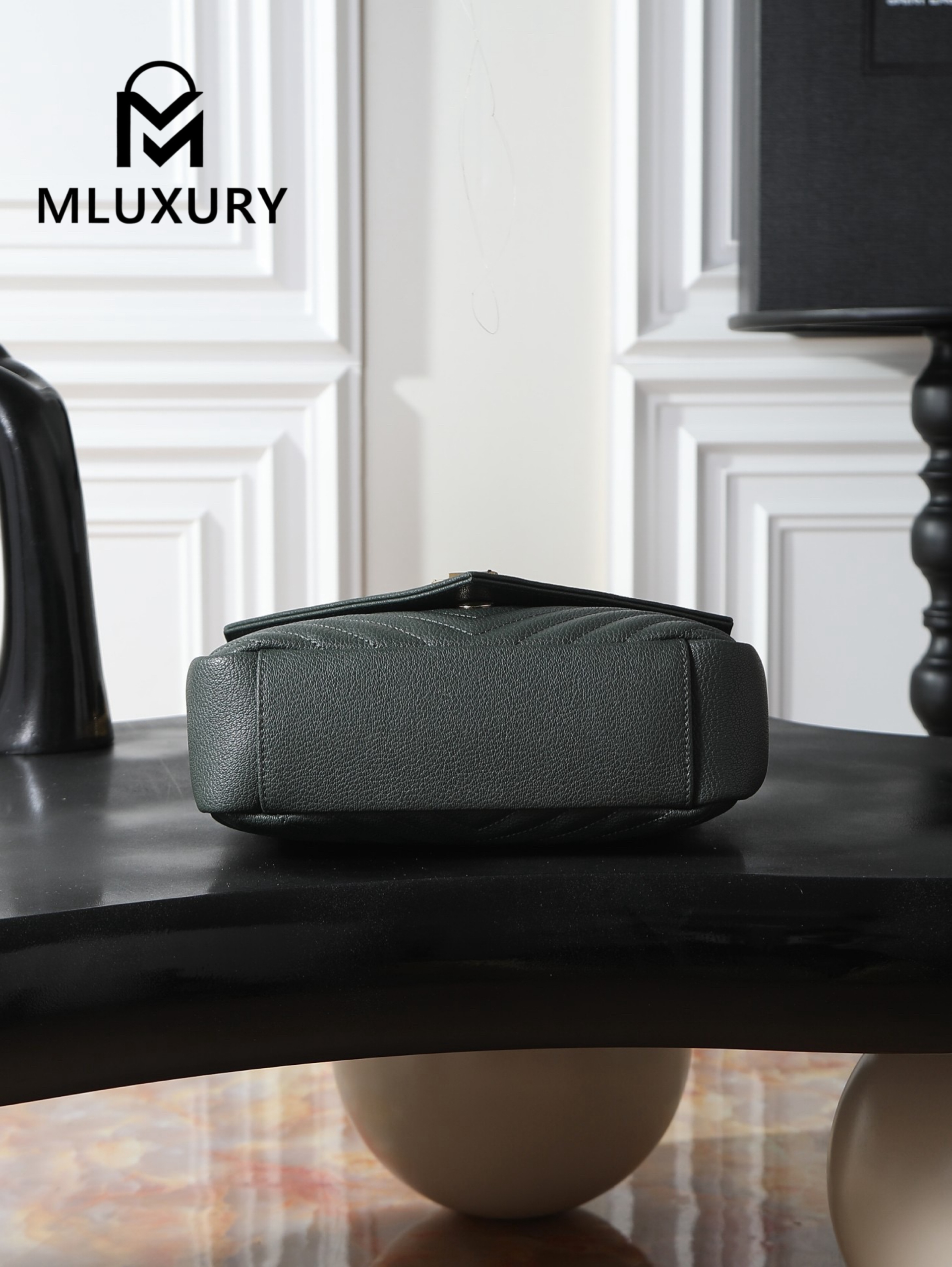 YSL Monogram College 24cm, Dark Green with Gold Hardware