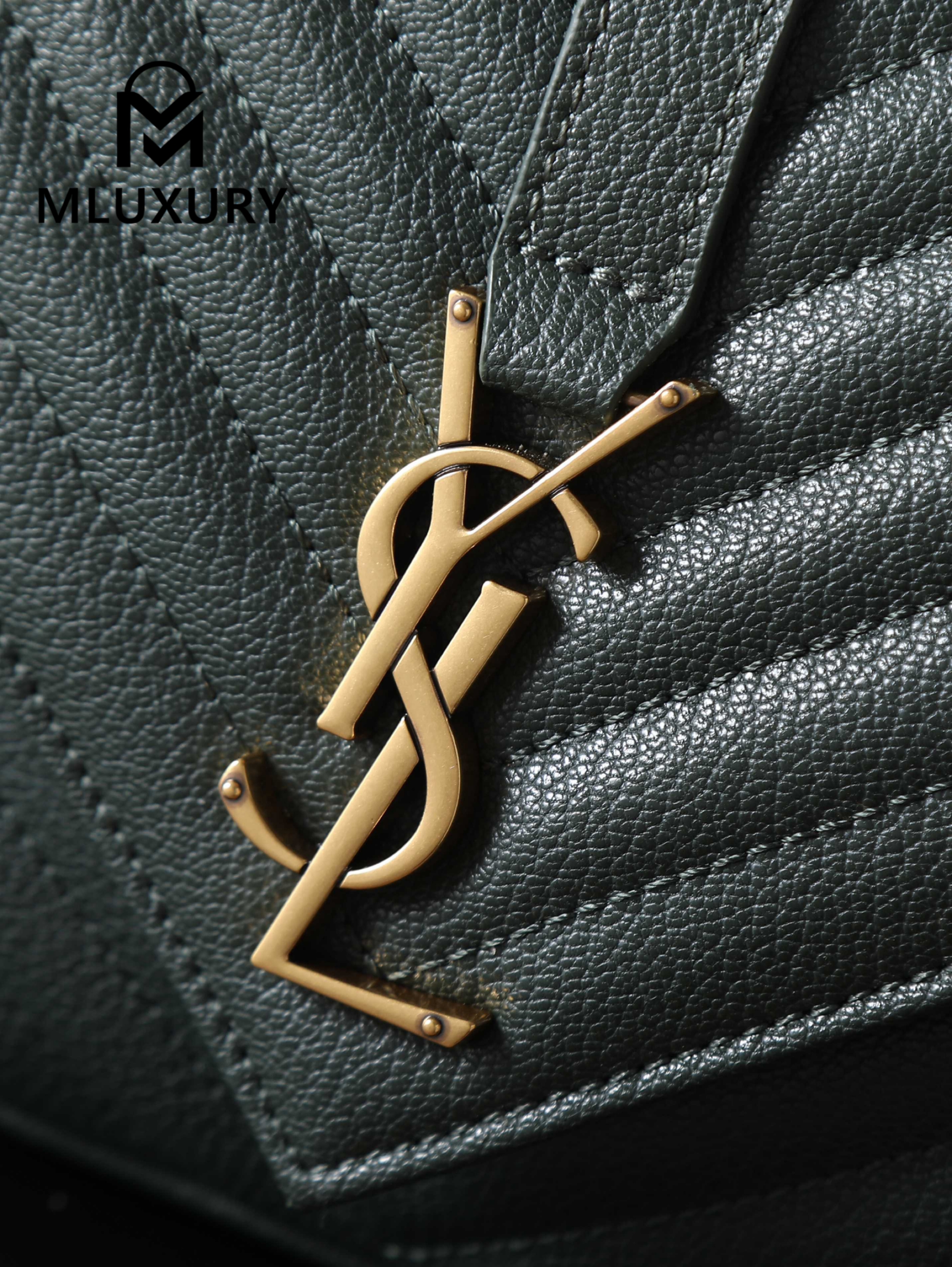 YSL Monogram College 24cm, Dark Green with Gold Hardware