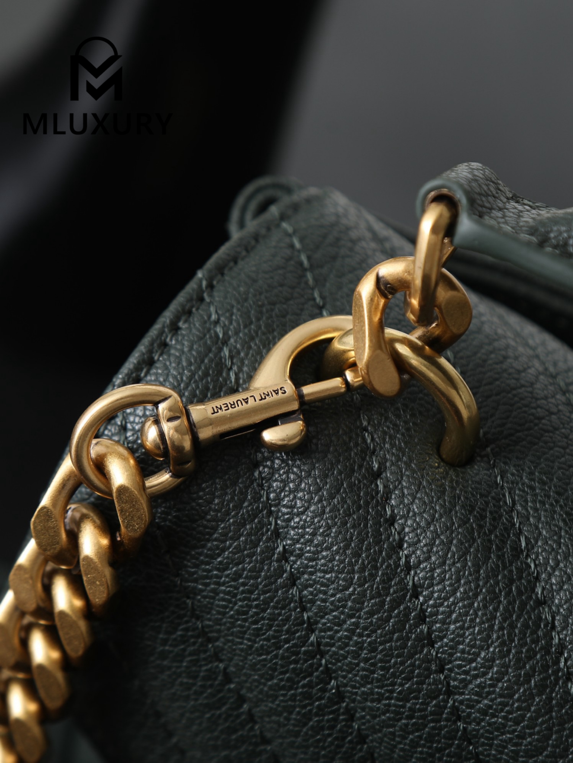 YSL Monogram College 24cm, Dark Green with Gold Hardware