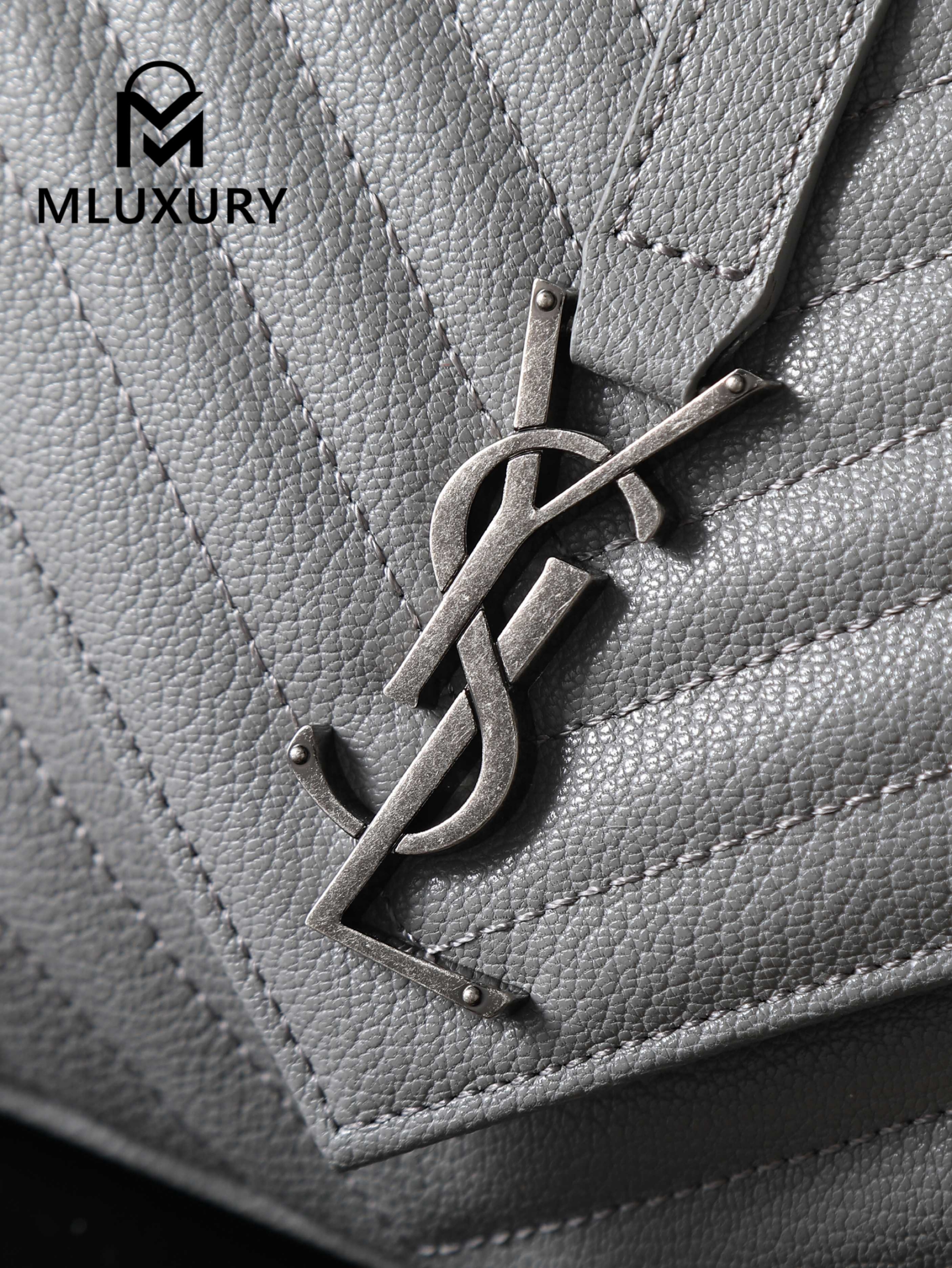 YSL Monogram College 24cm, Grey with Silver Buckle