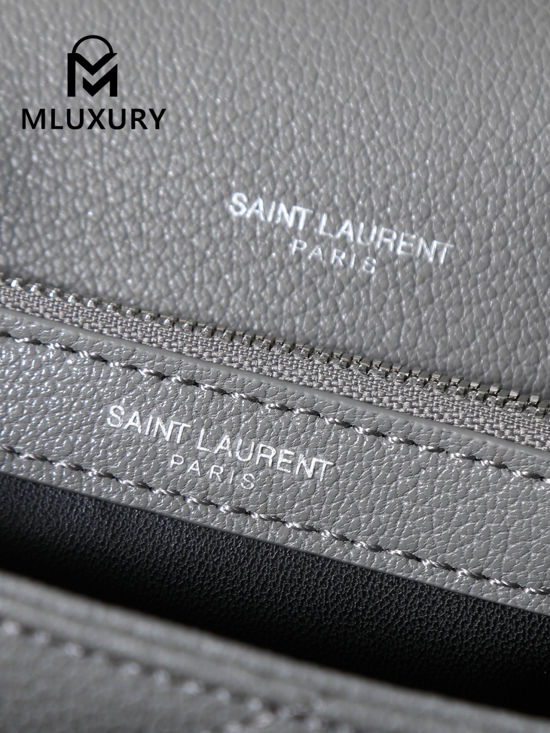 YSL Monogram College 24cm, Grey with Silver Buckle