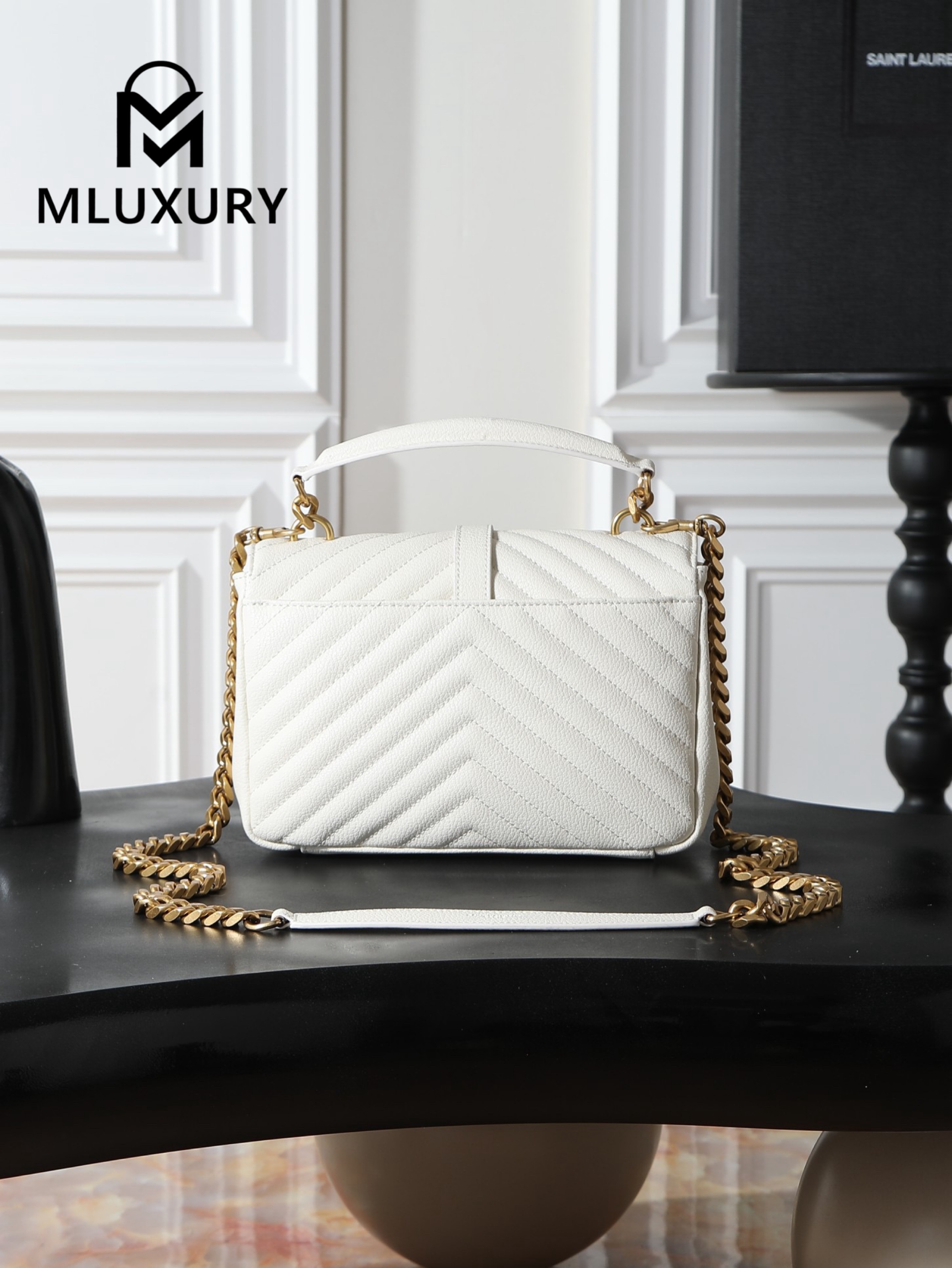 YSL Monogram College 24cm, White with Gold Hardware