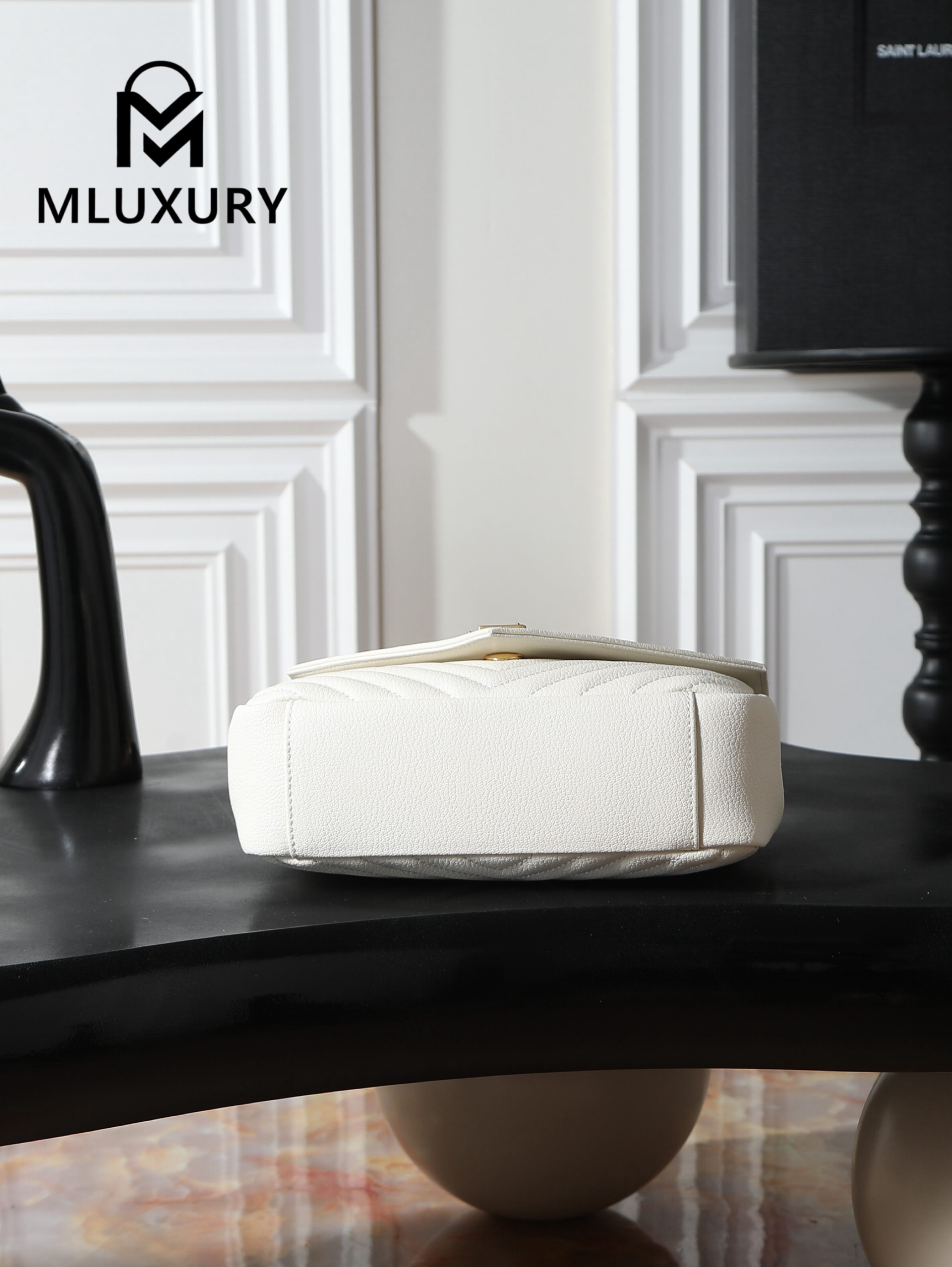 YSL Monogram College 24cm, White with Gold Hardware