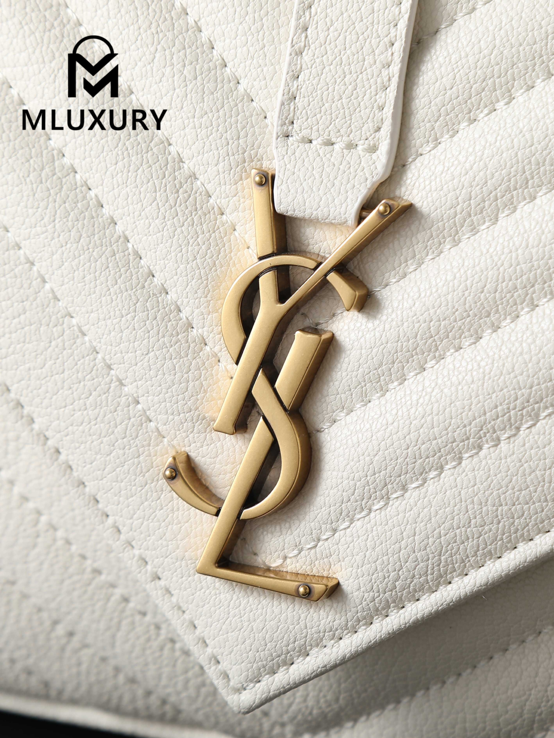 YSL Monogram College 24cm, White with Gold Hardware