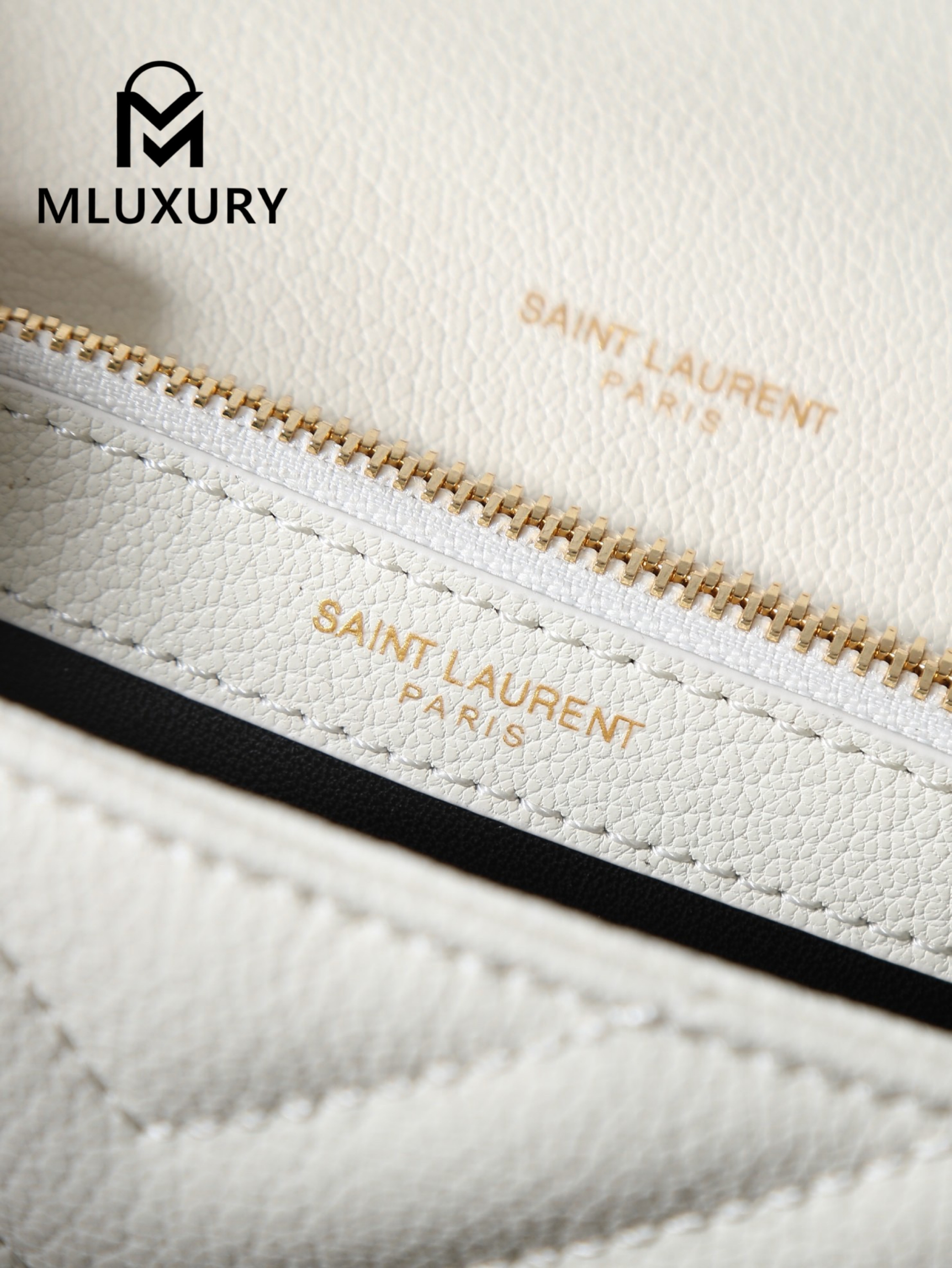 YSL Monogram College 24cm, White with Gold Hardware