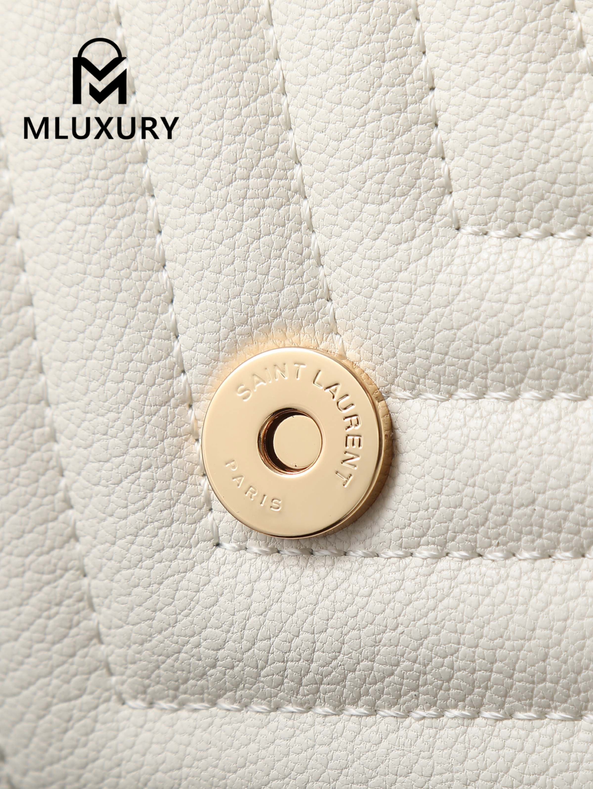 YSL Monogram College 24cm, White with Gold Hardware