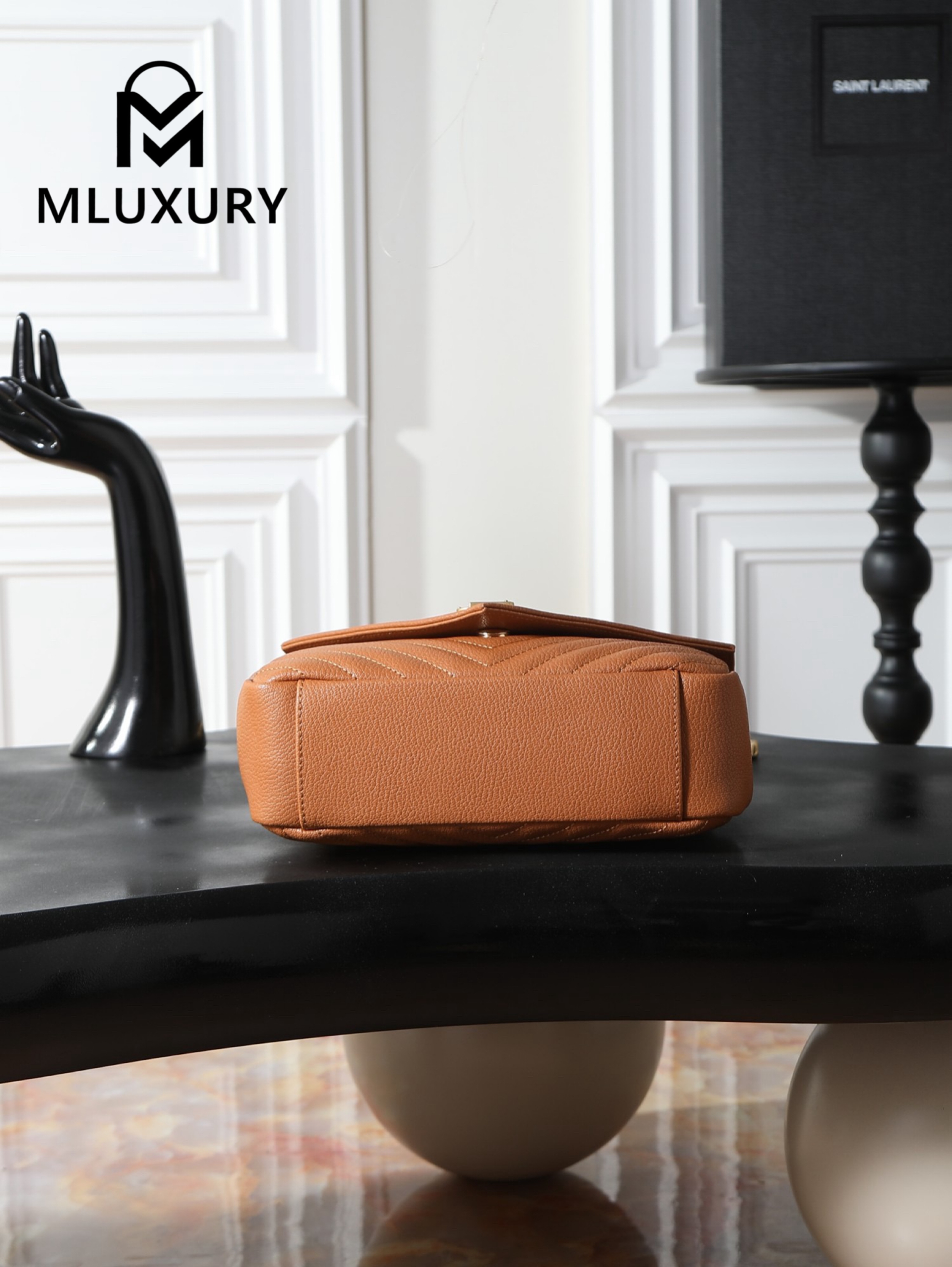 YSL Monogram College 24cm, Tan with Gold Hardware