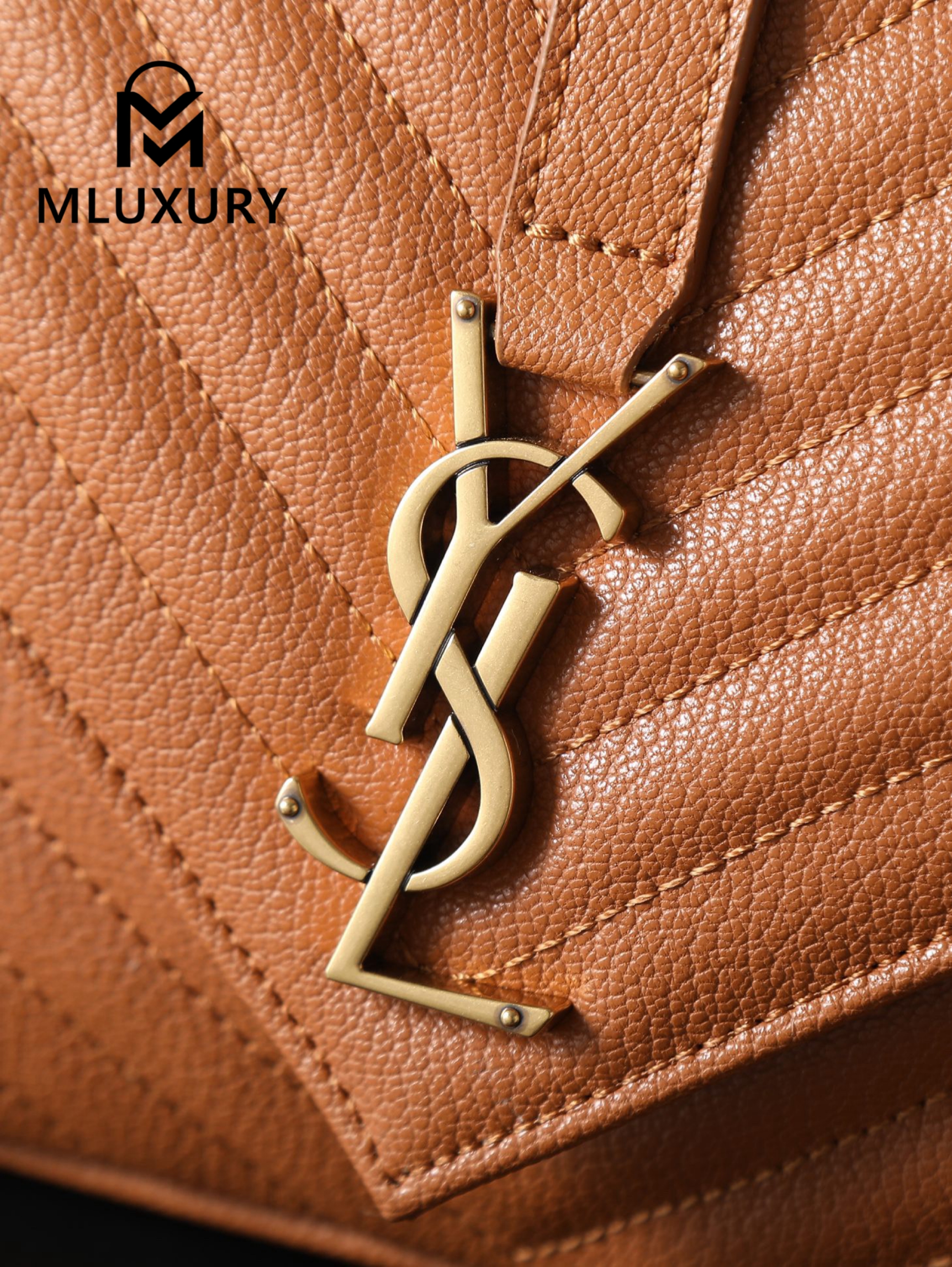YSL Monogram College 24cm, Tan with Gold Hardware