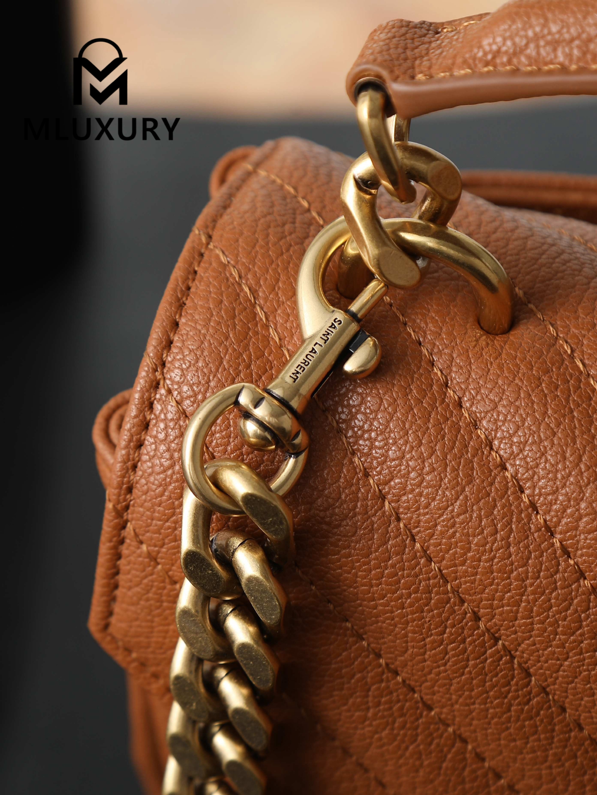 YSL Monogram College 24cm, Tan with Gold Hardware