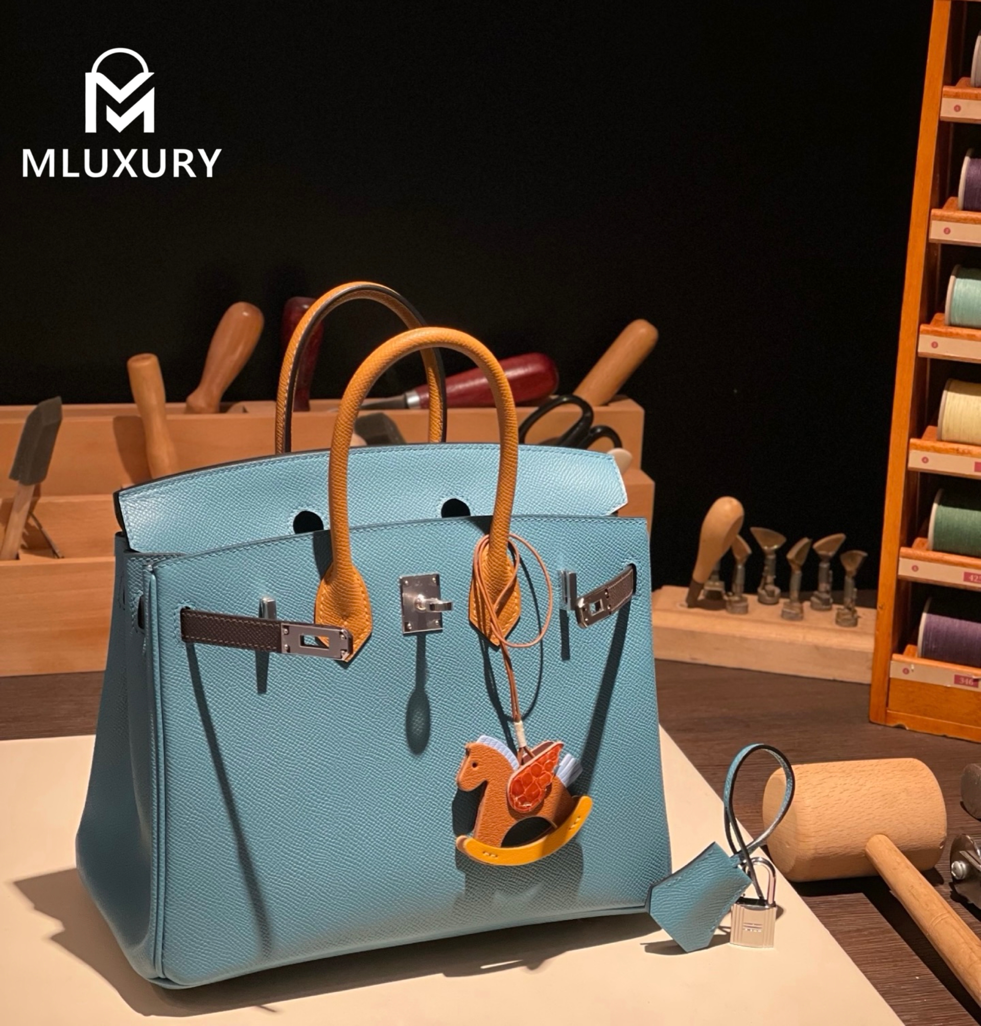Hermès Birkin 25 Epsom leather, denim blue three-tone color scheme