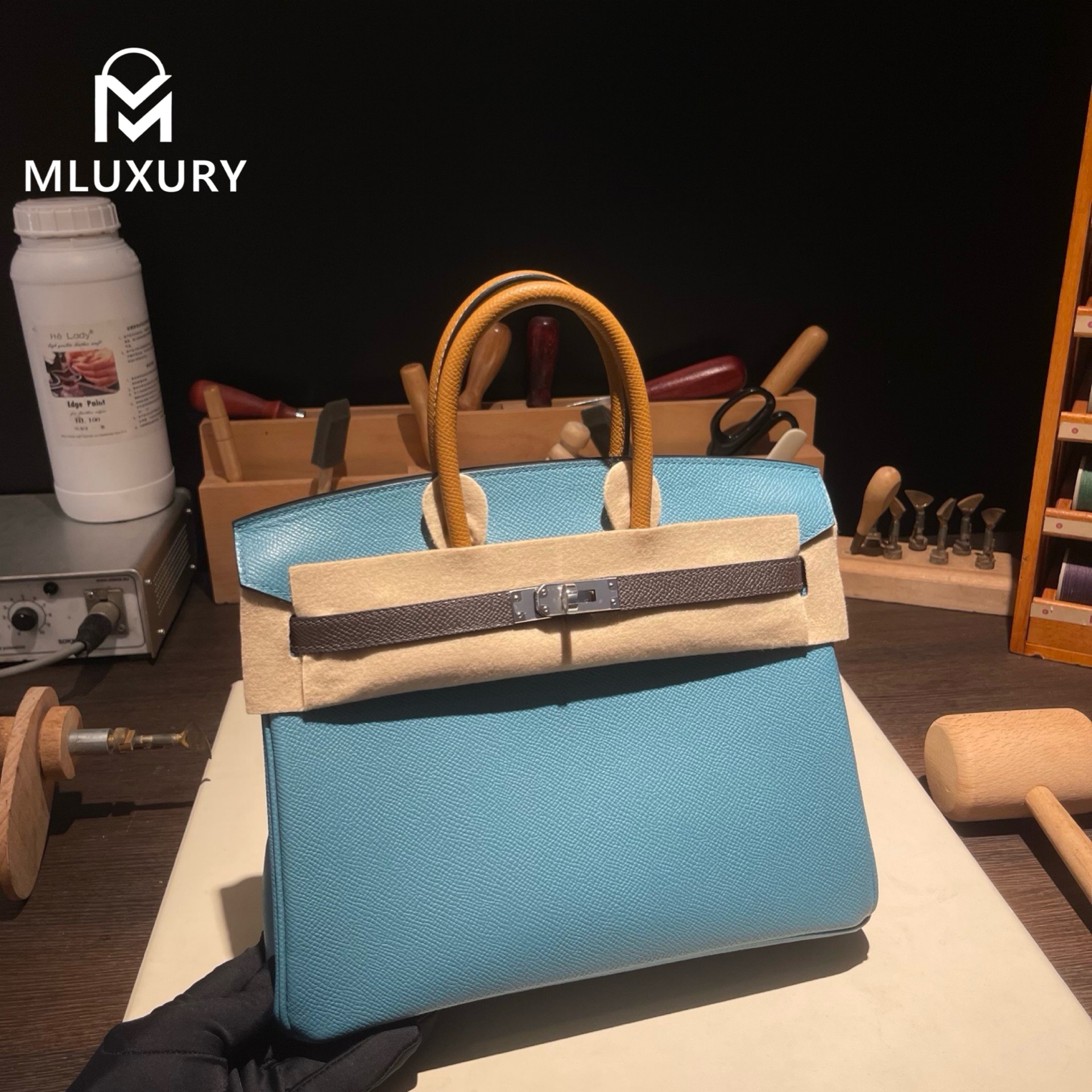 Hermès Birkin 25 Epsom leather, denim blue three-tone color scheme