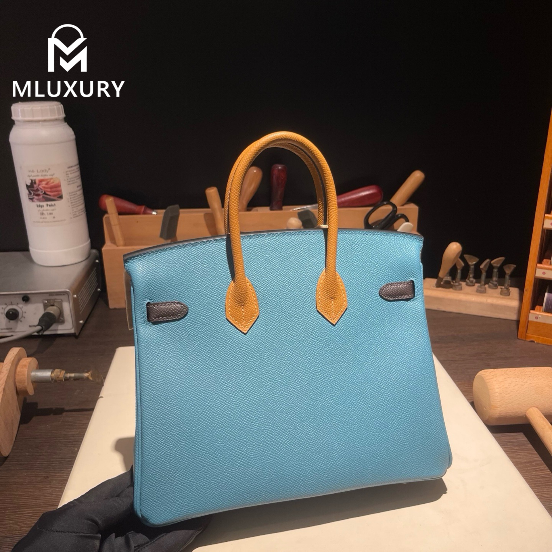 Hermès Birkin 25 Epsom leather, denim blue three-tone color scheme