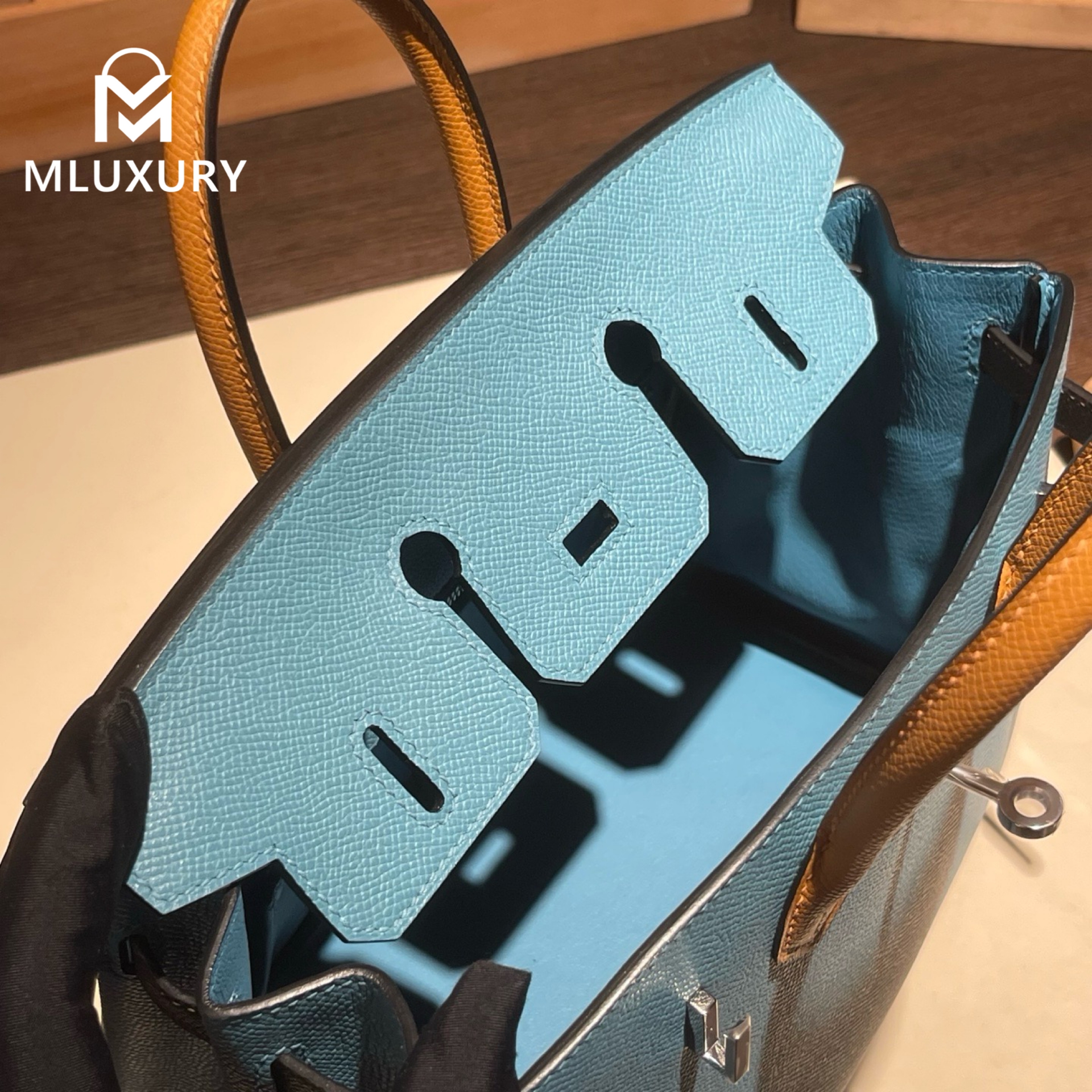 Hermès Birkin 25 Epsom leather, denim blue three-tone color scheme