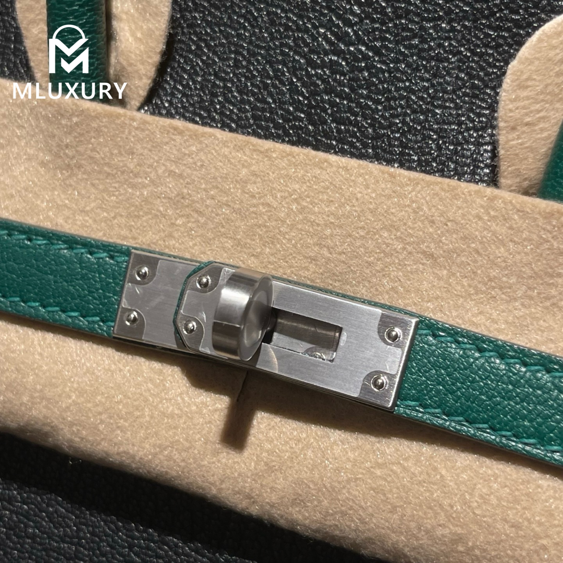 Hermès Birkin 25, Genuine French Lambs logo, Black with peacock green accents, Silver hardware