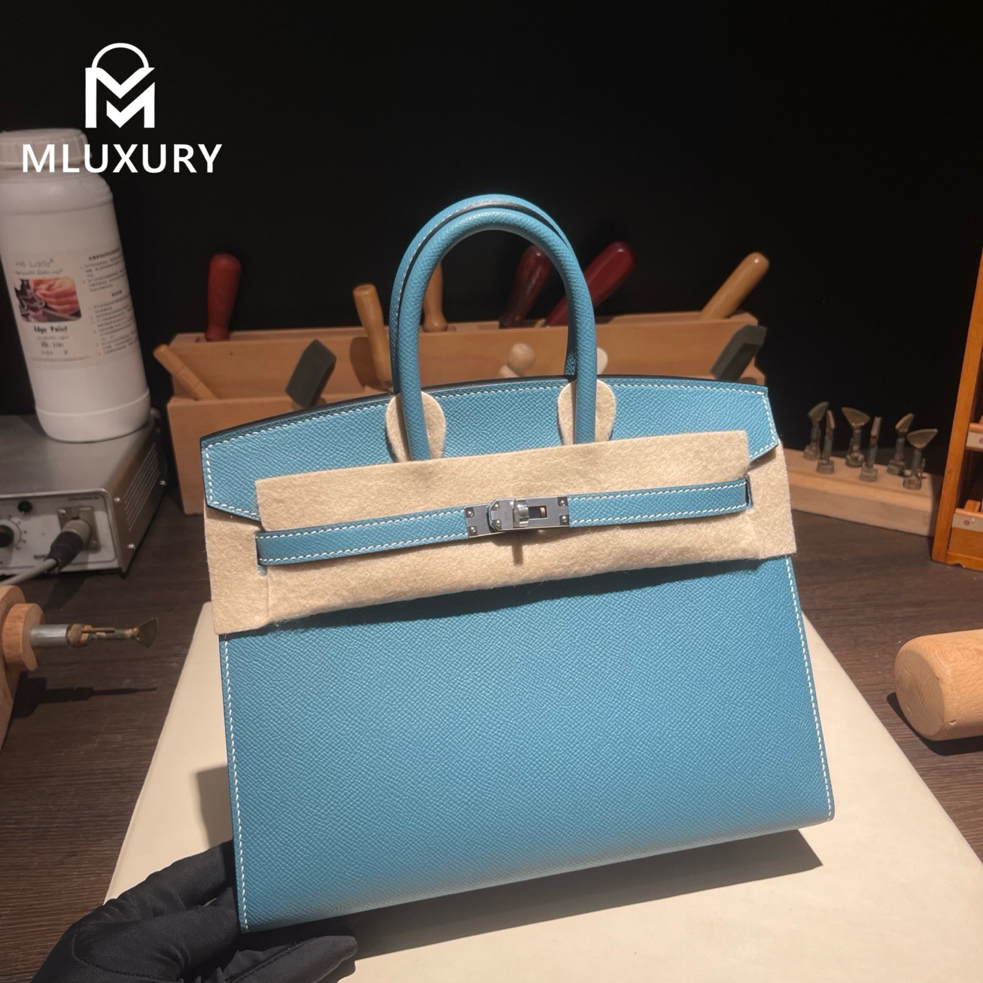Hermès Birkin 25, Epsom leather, Denim blue, Silver hardware